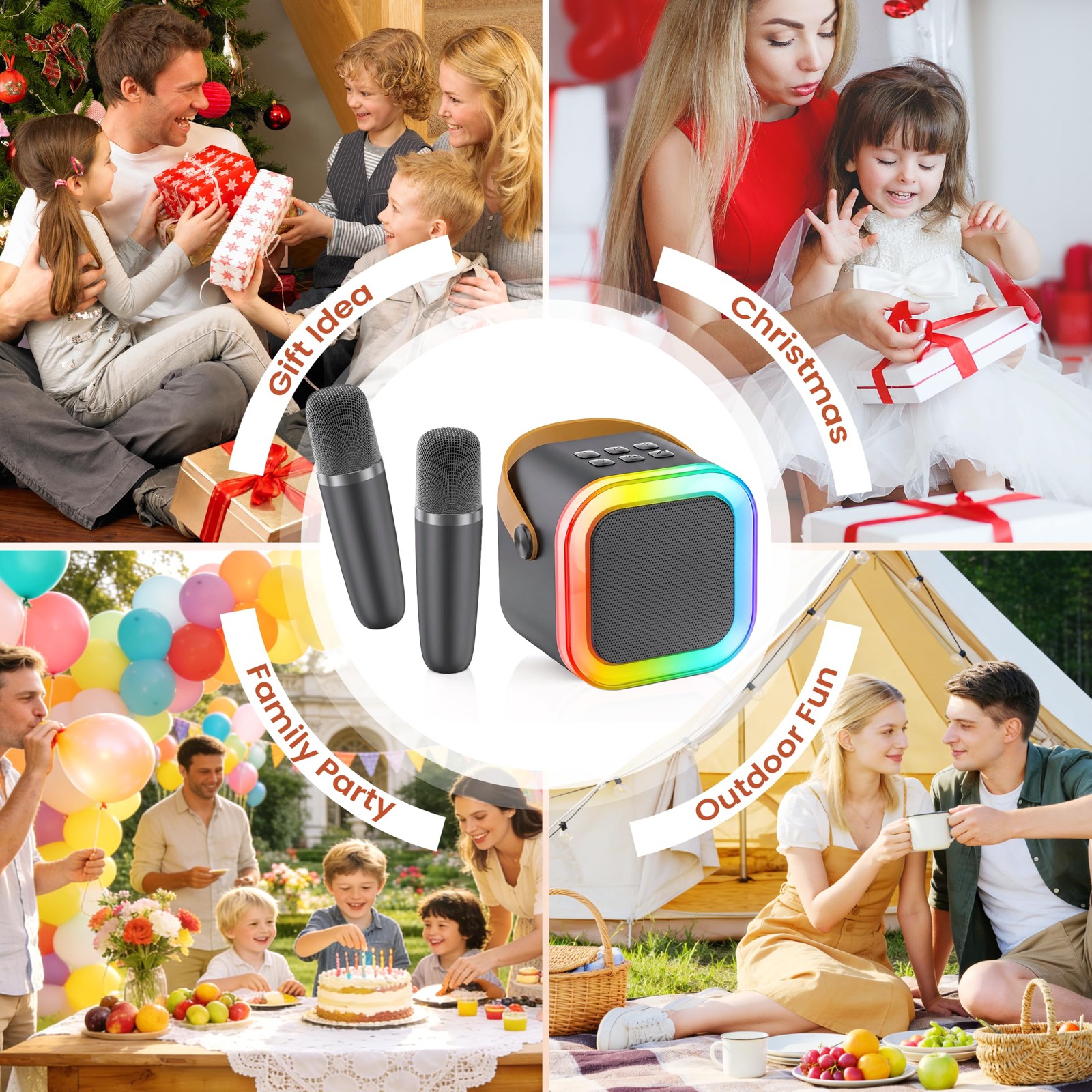 Mini Karaoke Machine, Portable Bluetooth Karaoke Speaker with 2 Wireless Micr...