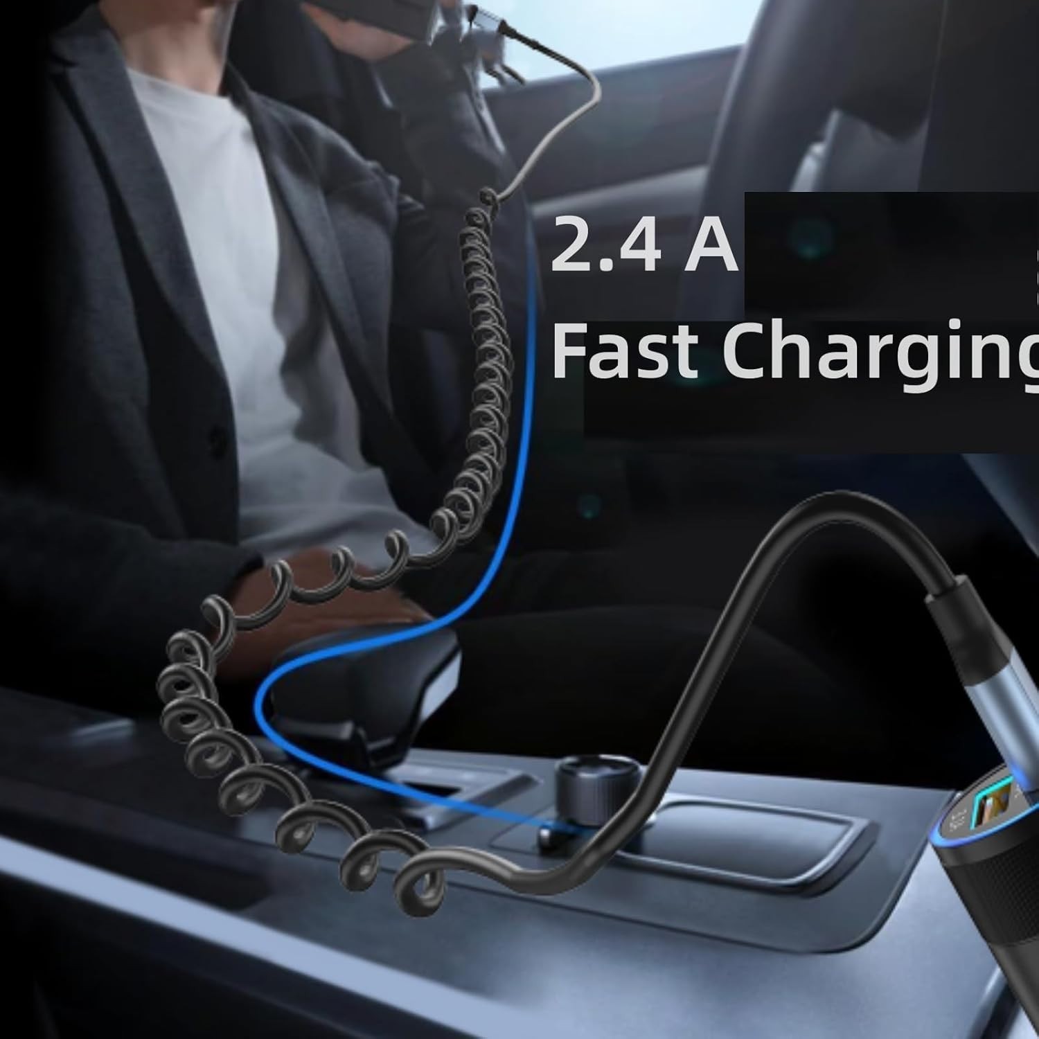 Coiled Lightning Cable for Car, [MFi Certified] 2Pack Retractable iPhone Charger