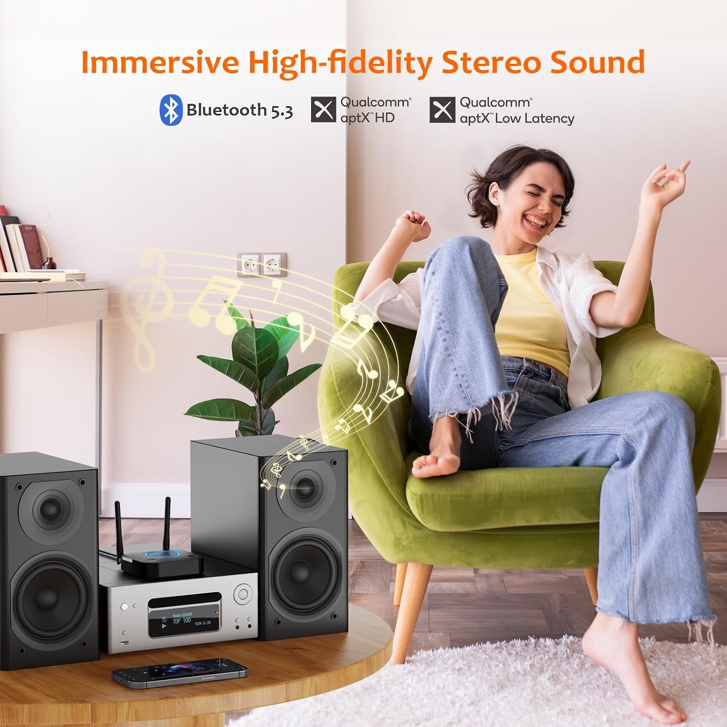 1Mii B06Pro Long Range Bluetooth 5.3 Receiver HiFi Wireless Audio Adapter