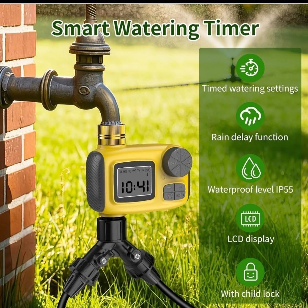 165FT Drip Irrigation System Kit w/ Timer Brass Connectors Adjustable Sprayers