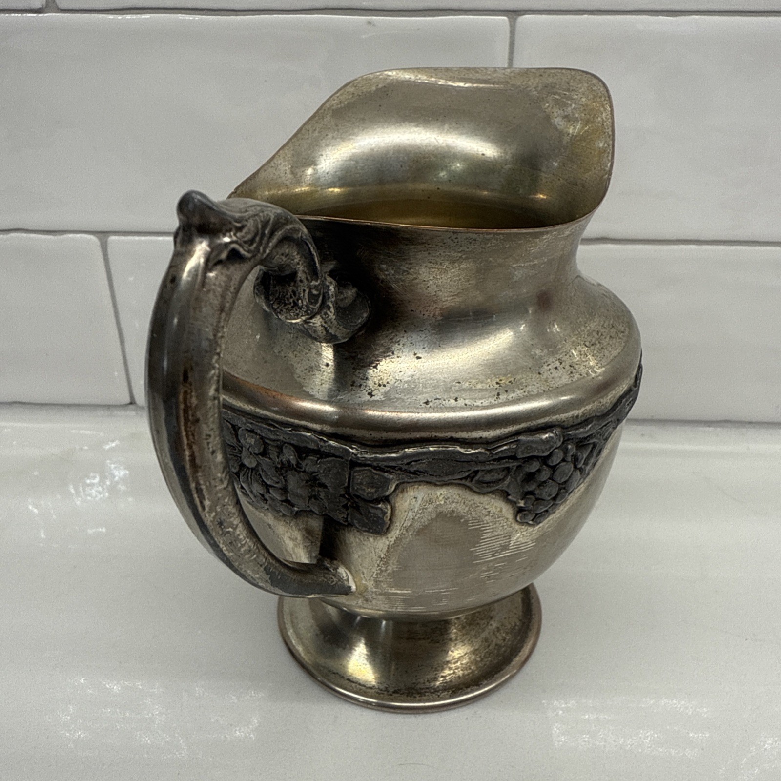Vintage Silver On Copper Creamer Pitcher 4.5”