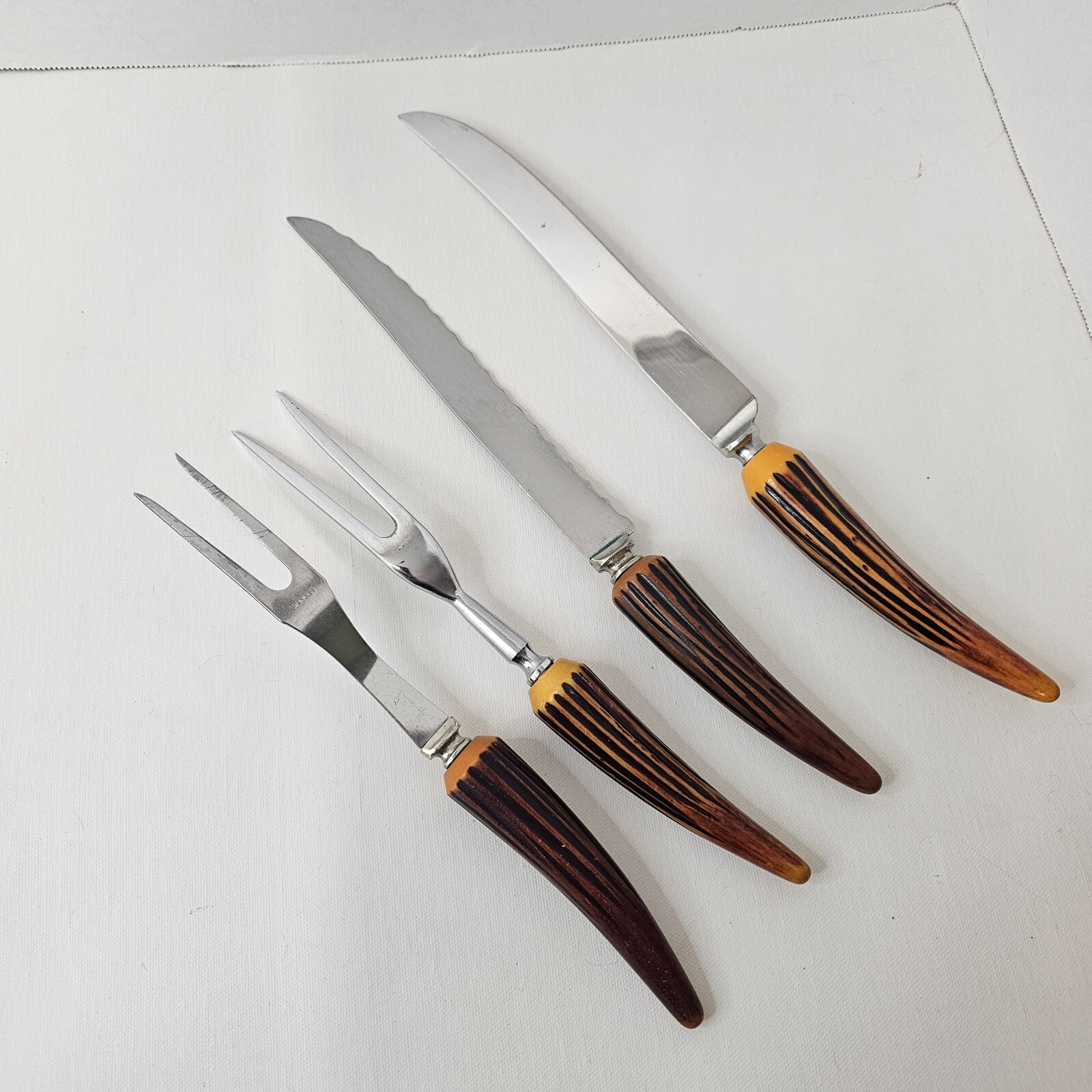 Crown Crest Sheffield England Carving Sets Knives Plastic Handle 4 Piece