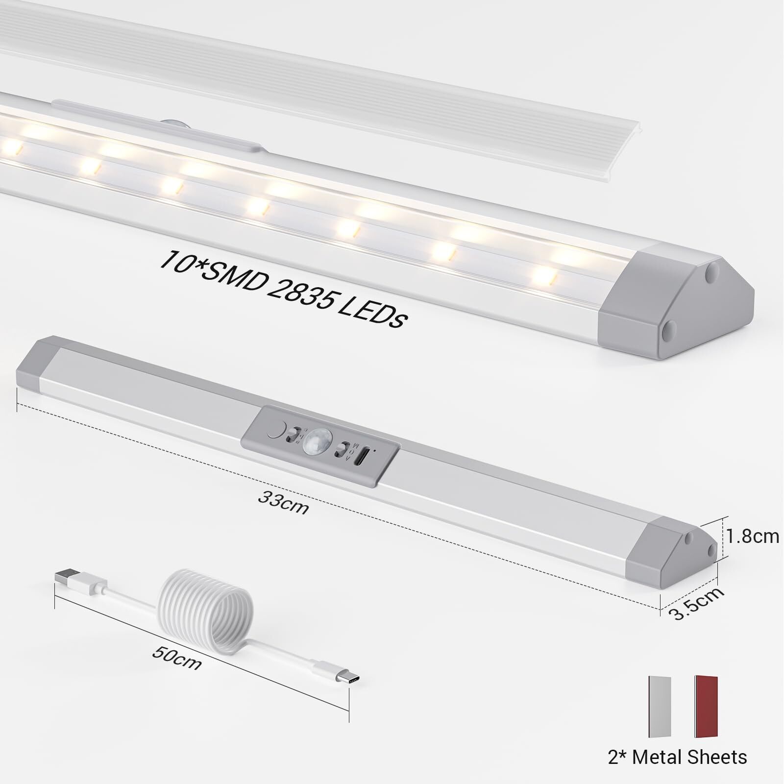 Closet Lights Motion Sensor with 3 ColorRechargeable Closet Light with Eye-Pr...