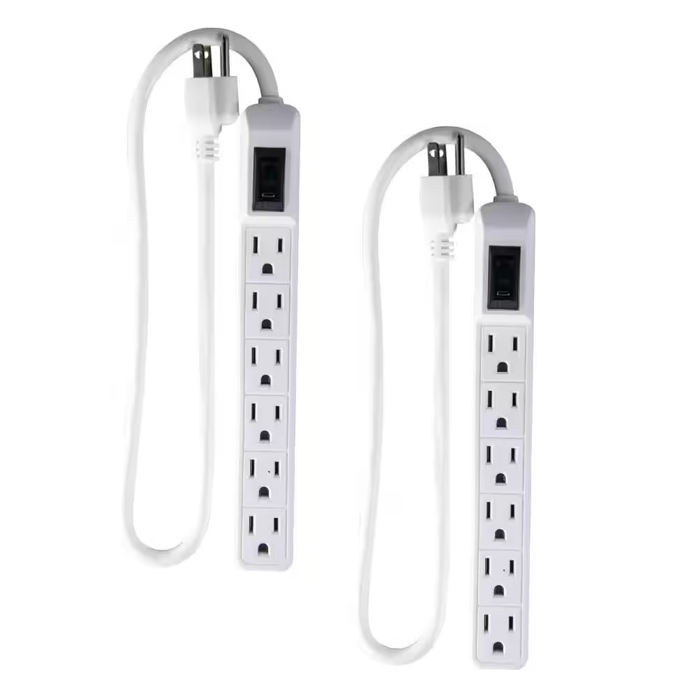 2 Ft. 14/3 6-Outlet Indoor Surge Protector Indoor White (2-Pack)