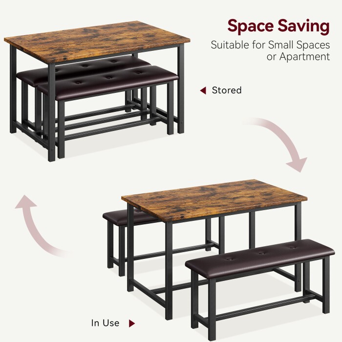 Dining Table Set with Two Upholstered Benches Kitchen Table Set for 4 Persons