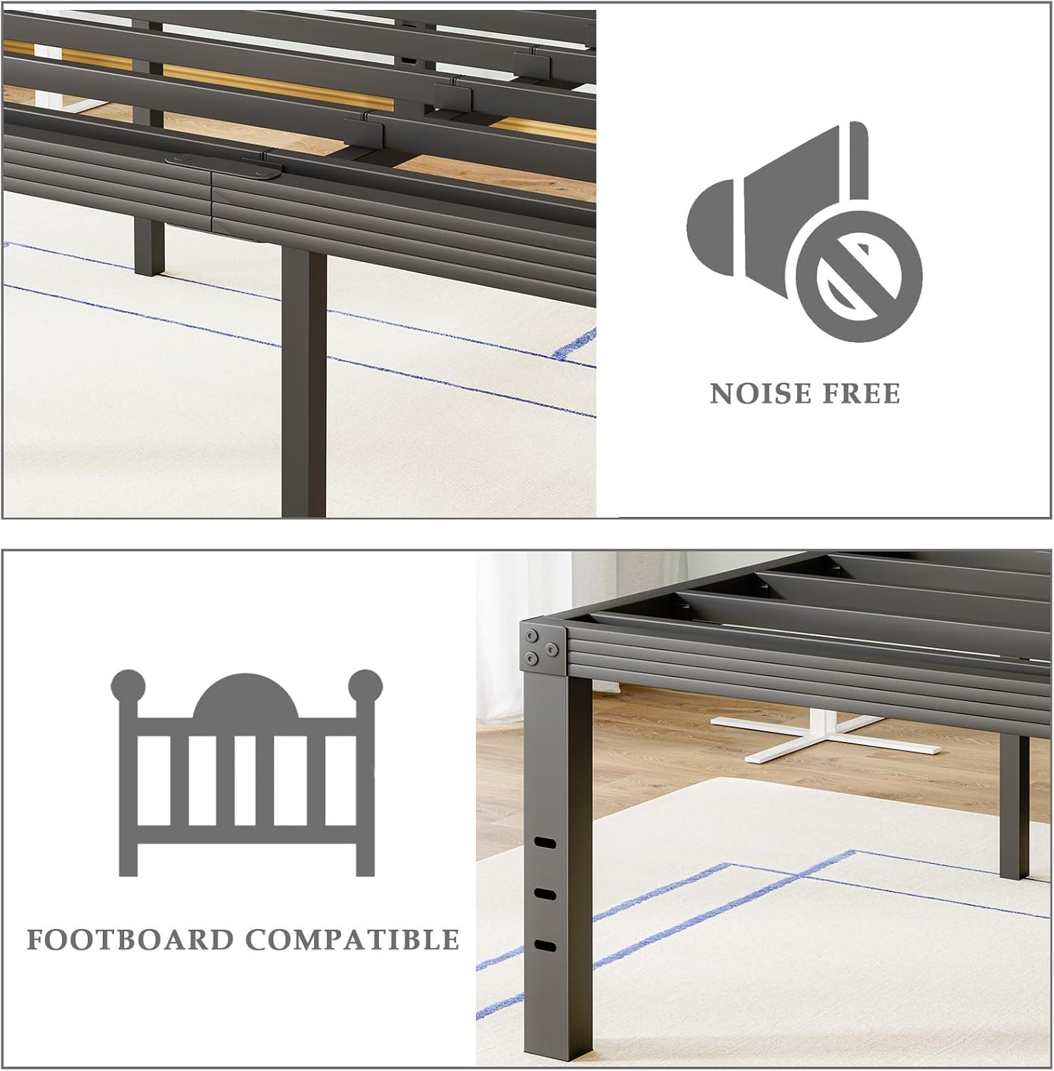 Bed-Frame-Queen 14 Inch Metal Platform Bed-Frame No Box Spring Needed Heavy Duty