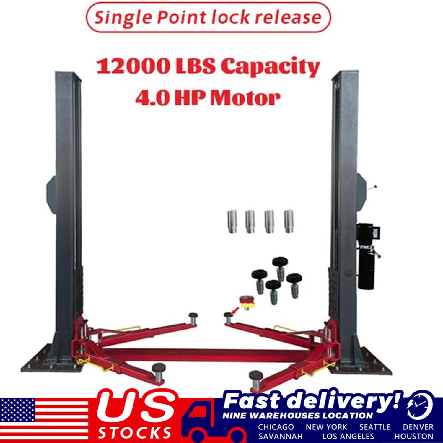 4.0HP 12000lb Single Lock Release 2 Post Car Lift Auto Lift Car Lifts for Garage