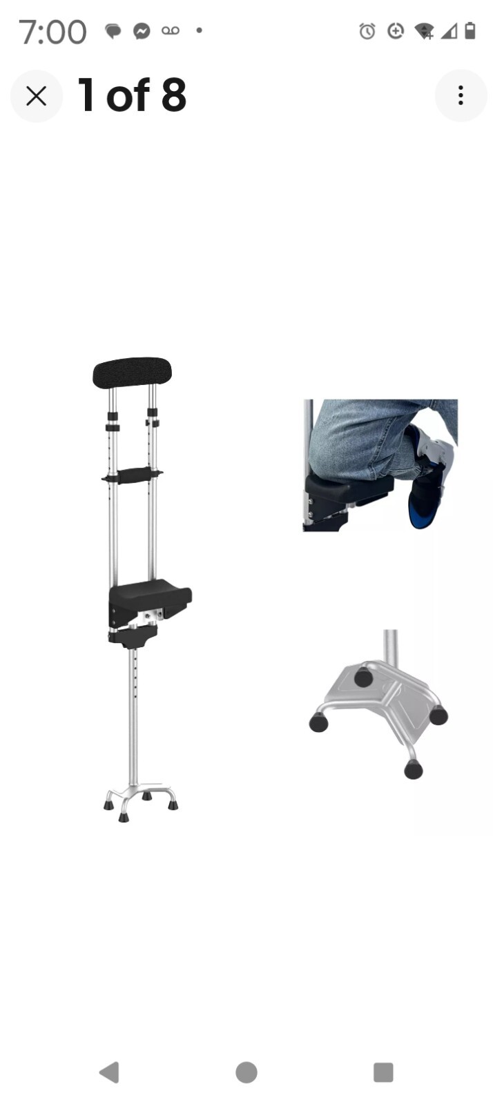 Support Way Under Arm Aluminum Pain Free Knee Crutch with Widened Base 3709W