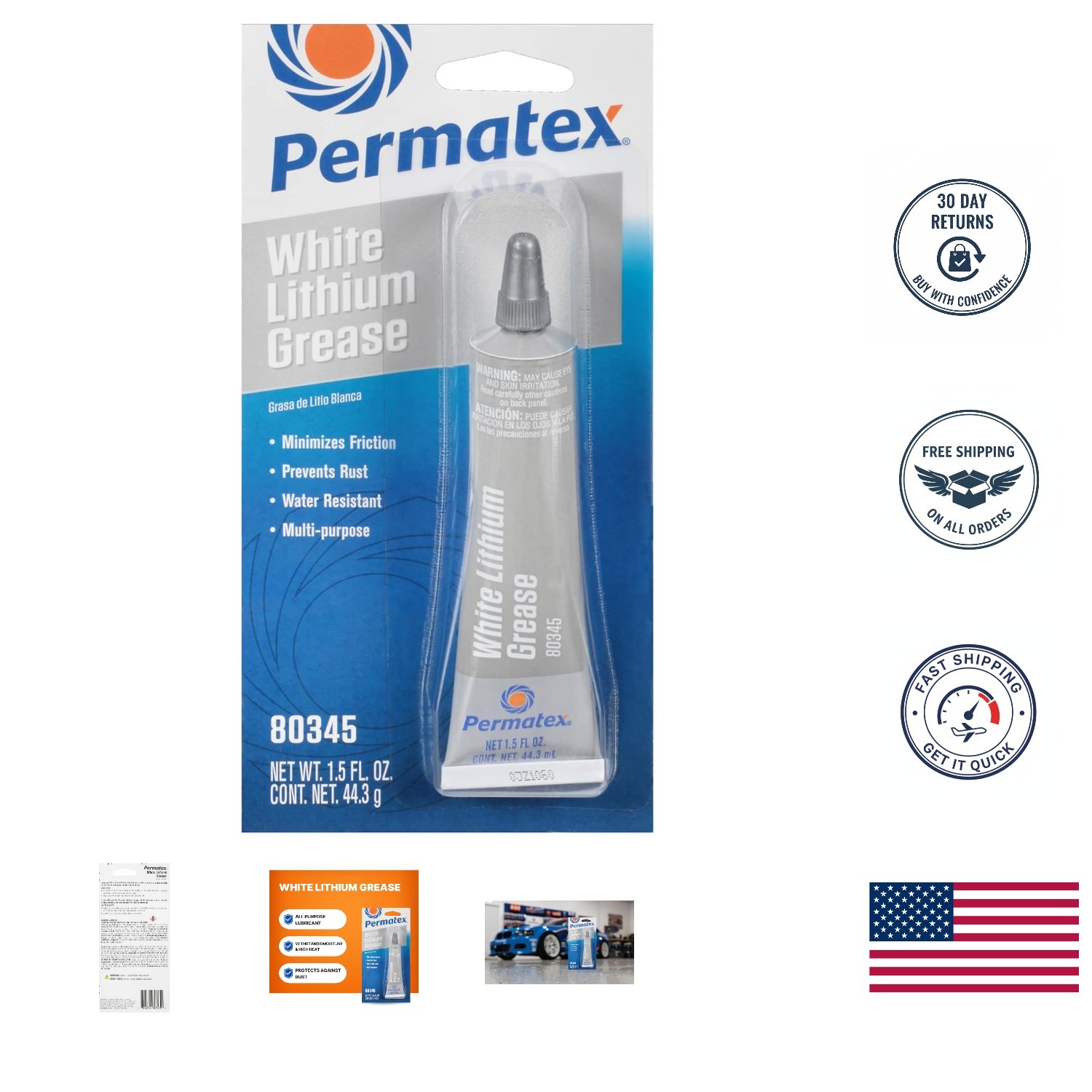 Permatex White Lithium Grease 1.5 oz - High-Temperature, Non-Toxic Lubricant