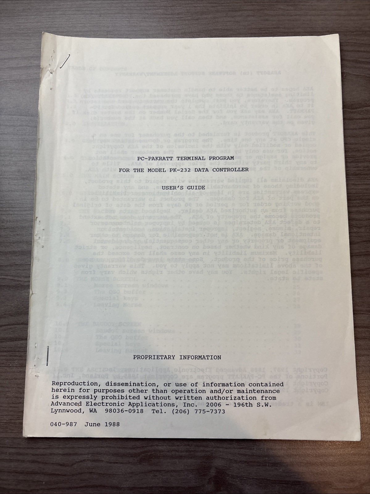 PC-Pakratt Terminal Program Model PK-232 Data Controller User’s Guide - Rare