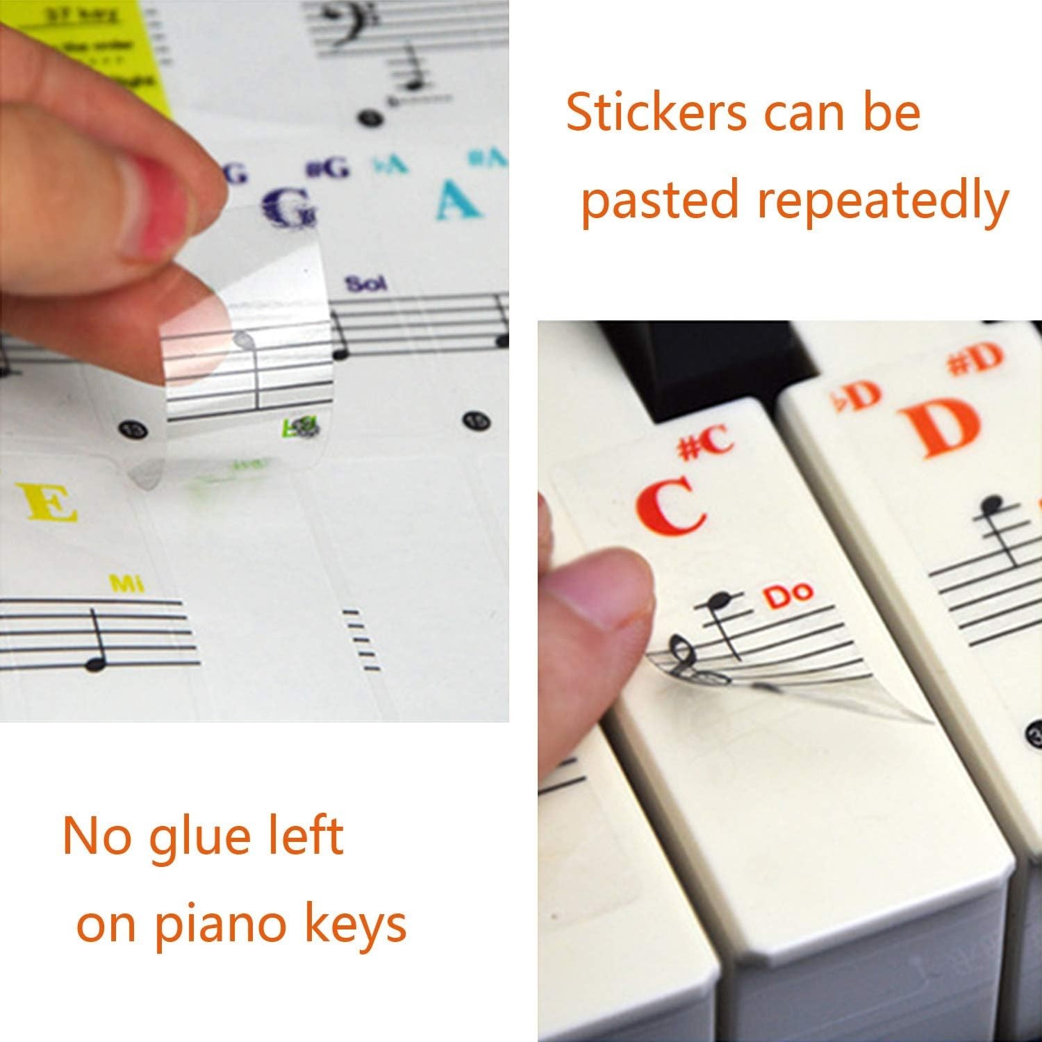Easy-to-Read Piano Keyboard Stickers for Beginners - Removable, Multicolor Set
