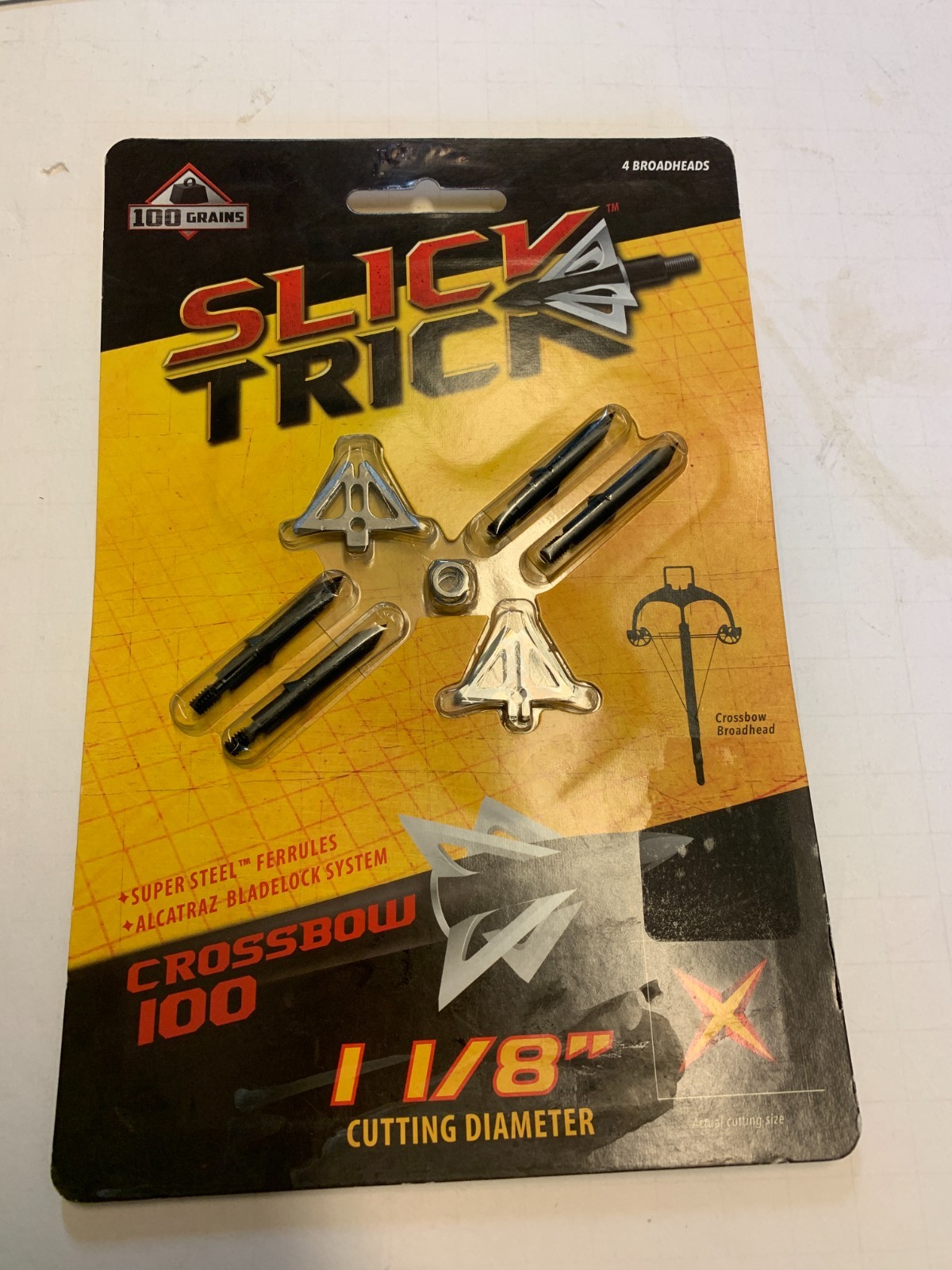 Slick Trick 100gr Fixed Broadhead 4 Pack Crossbow 1-1/8 Cutting 155TX Arrowheads