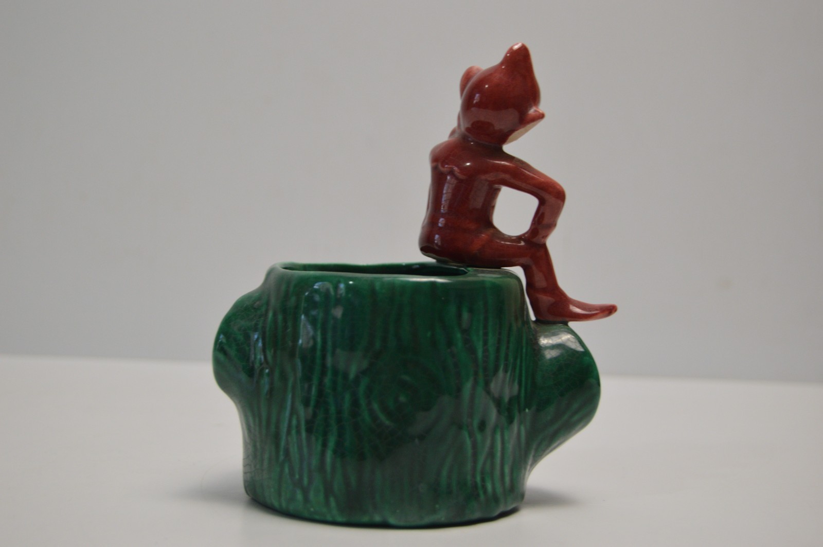 Vintage Pixie Elf Sitting on a Stump Planter MCM Pottery Ceramic Fairy Garden