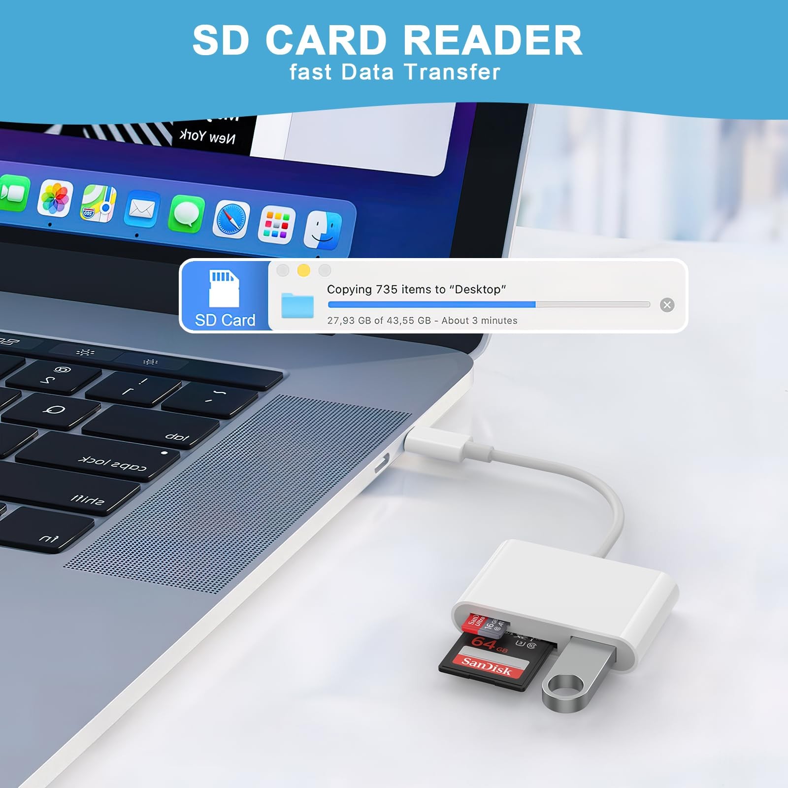 SD Card Reader USB to Micro SD,Dual Slots with Adapter for Digital , iPhone 1...