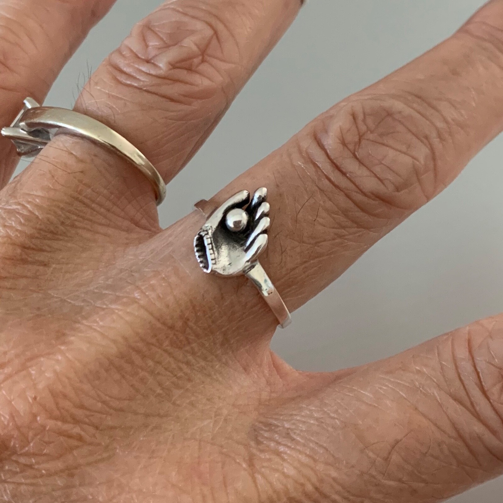 Sterling Silver Baseball Glove and Ball Ring, Silver Rings, Baseball Ring