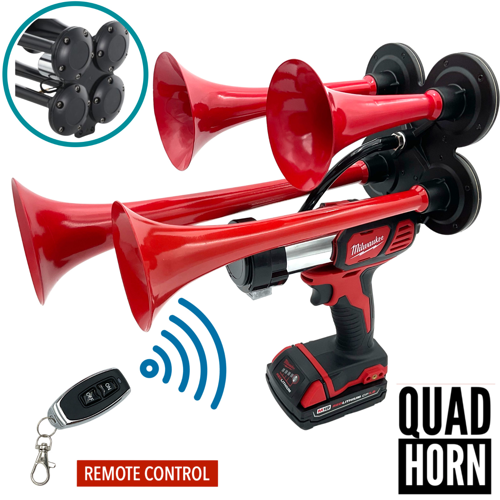 GatorBlast™RED  for Milwaukee m18 Battery Drill Impact Train 4 Air Horn +REMOTE