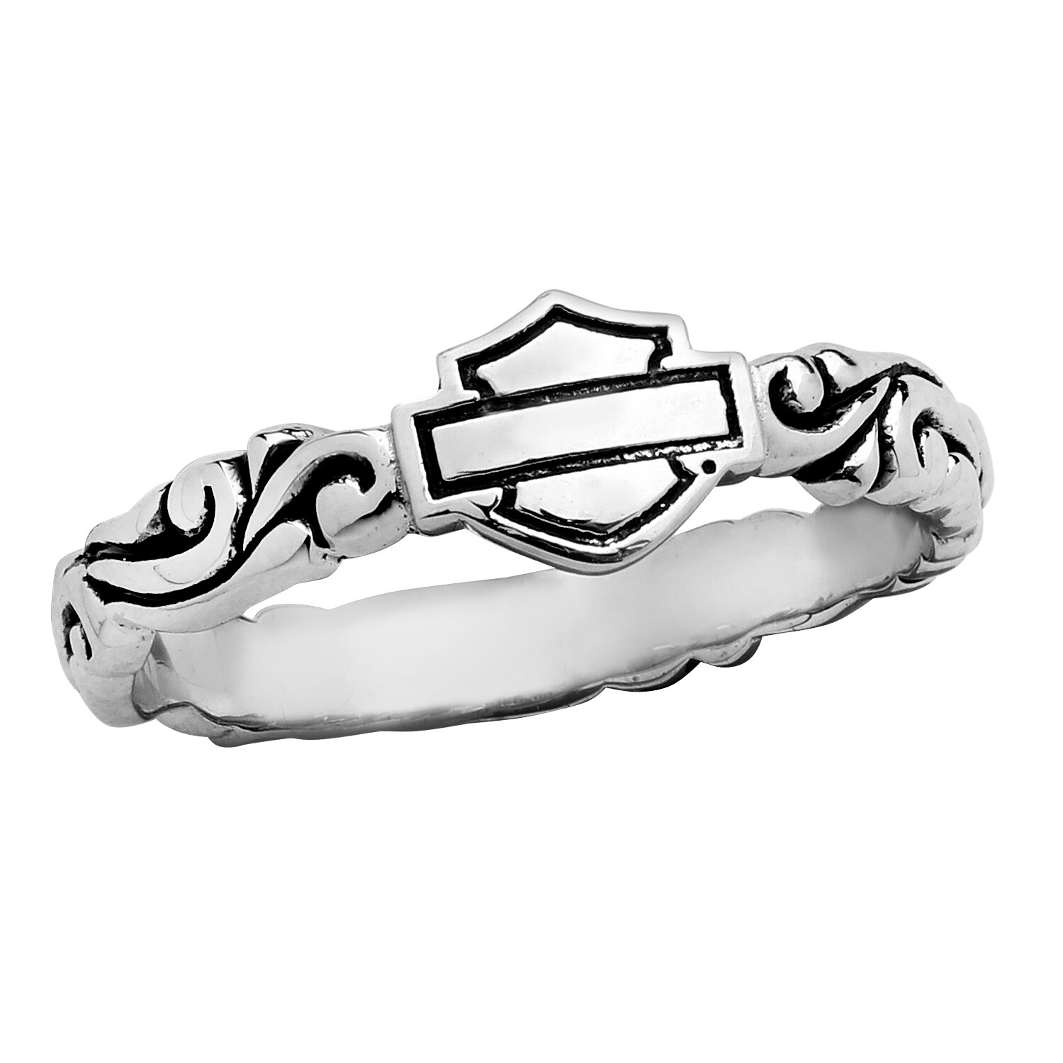 Harley-Davidson® Filigree Bar & Shield Logo Stacking Ring Sterling 151 HDR0315