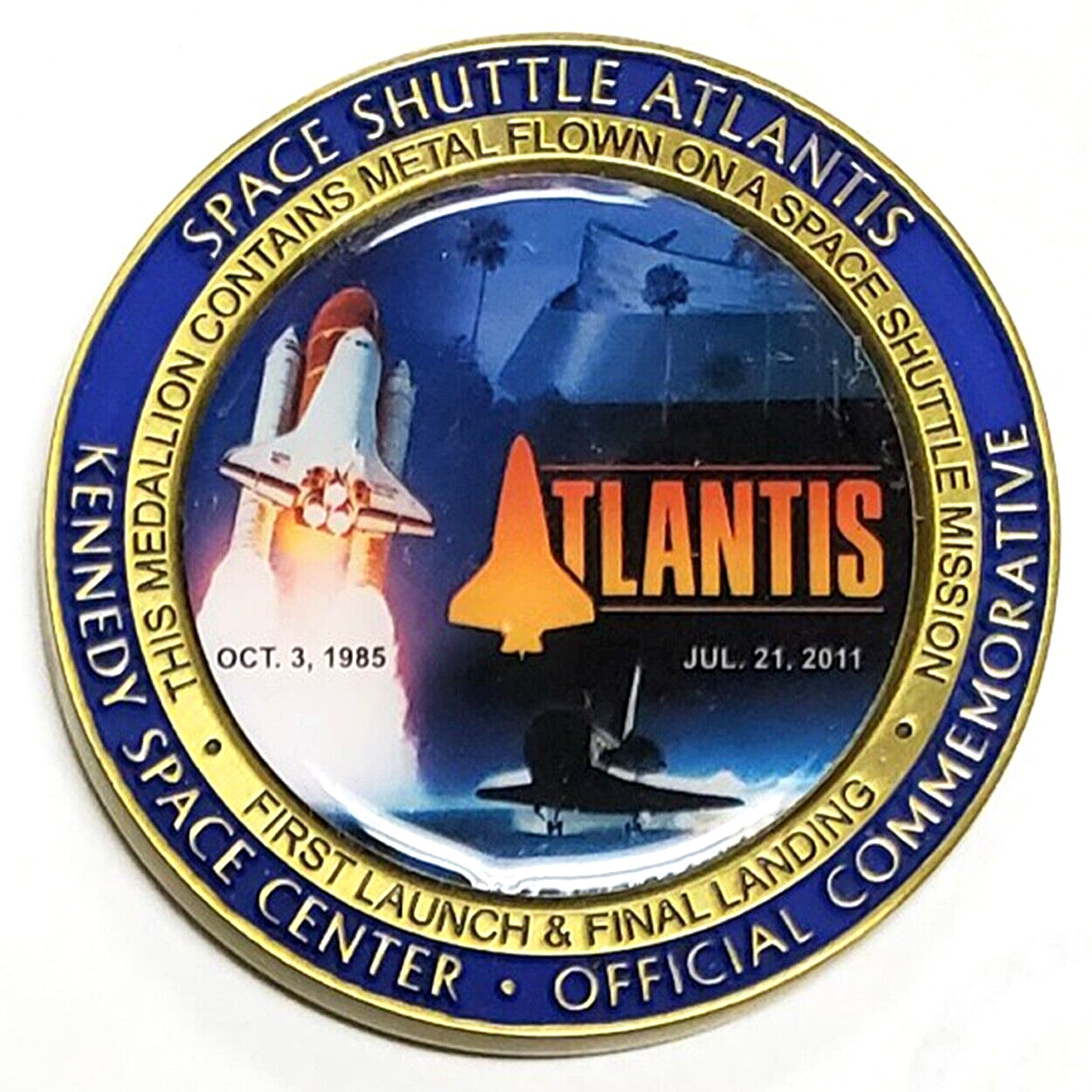 ATLANTIS -NASA SPACE SHUTTLE-KENNEDY SPACE CENTER- FLOWN METAL -COIN MEDALLION