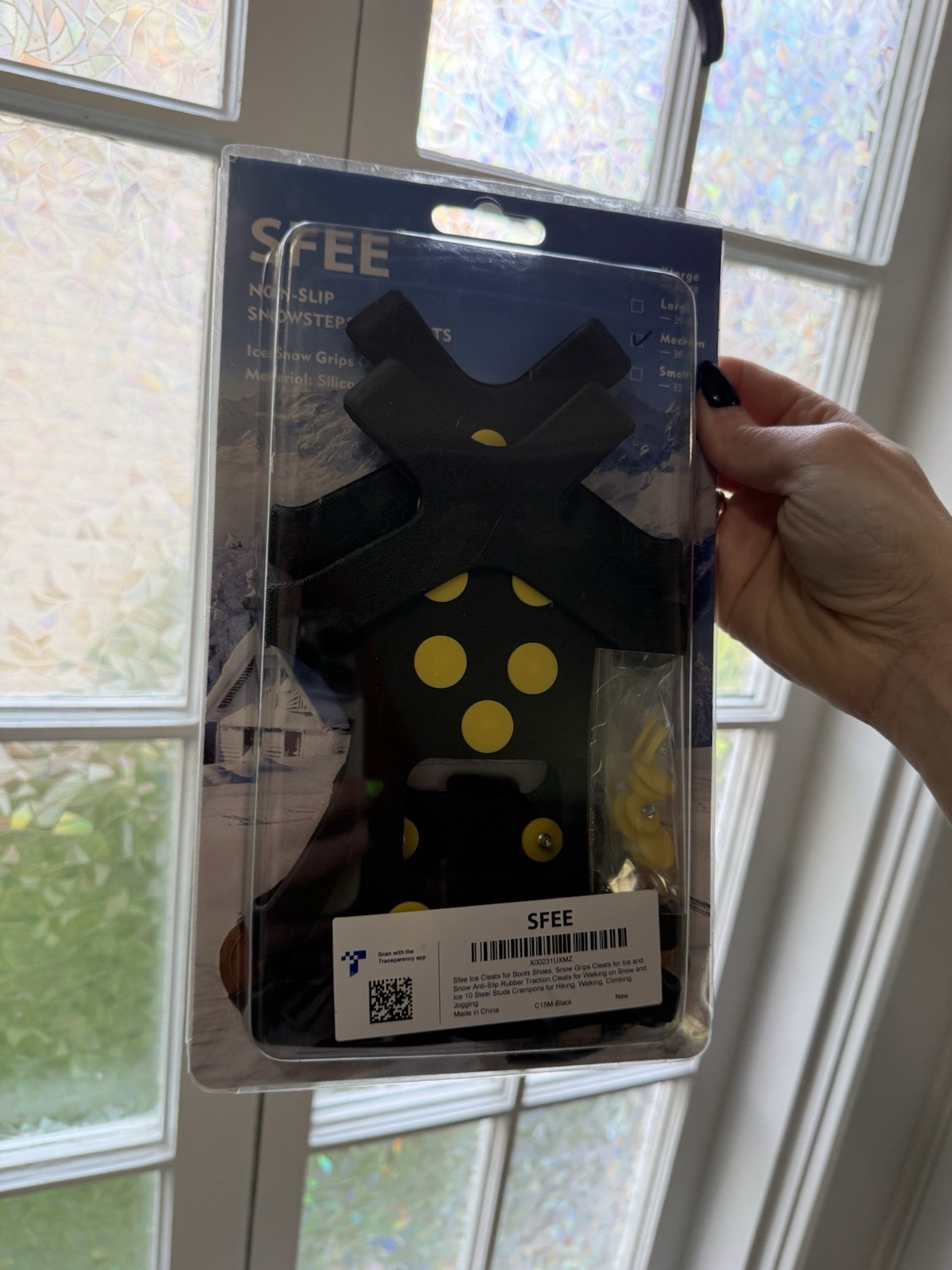 SFEE Non-Slip Reusable Water Resistant Ice Cleats Black Yellow Lightweight