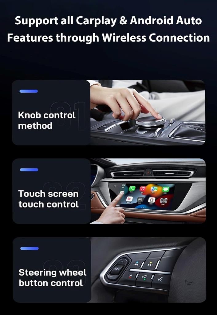 New Wireless CarPlay Android Auto Adapter 2-in-1 USB Mini Dongle Plug & Play