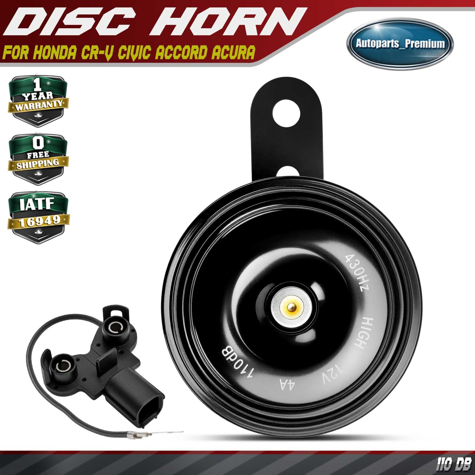 76.5mm Black Metal Disc Horn w/ 1 Connector for Honda CR-V Civic Accord Acura