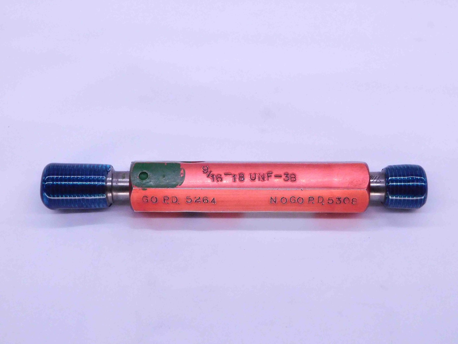 9/16 18 UNF 3B THREAD PLUG GAGE .5625 GO NO GO P.D.'S = .5264 & .5308 CHECK
