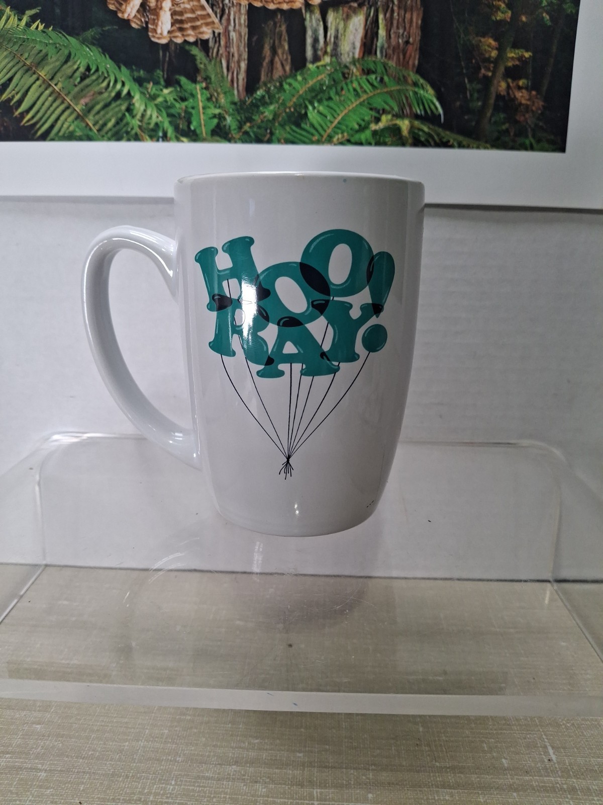 Hooray Coffee Mug White And Teal New Let's Celebrate