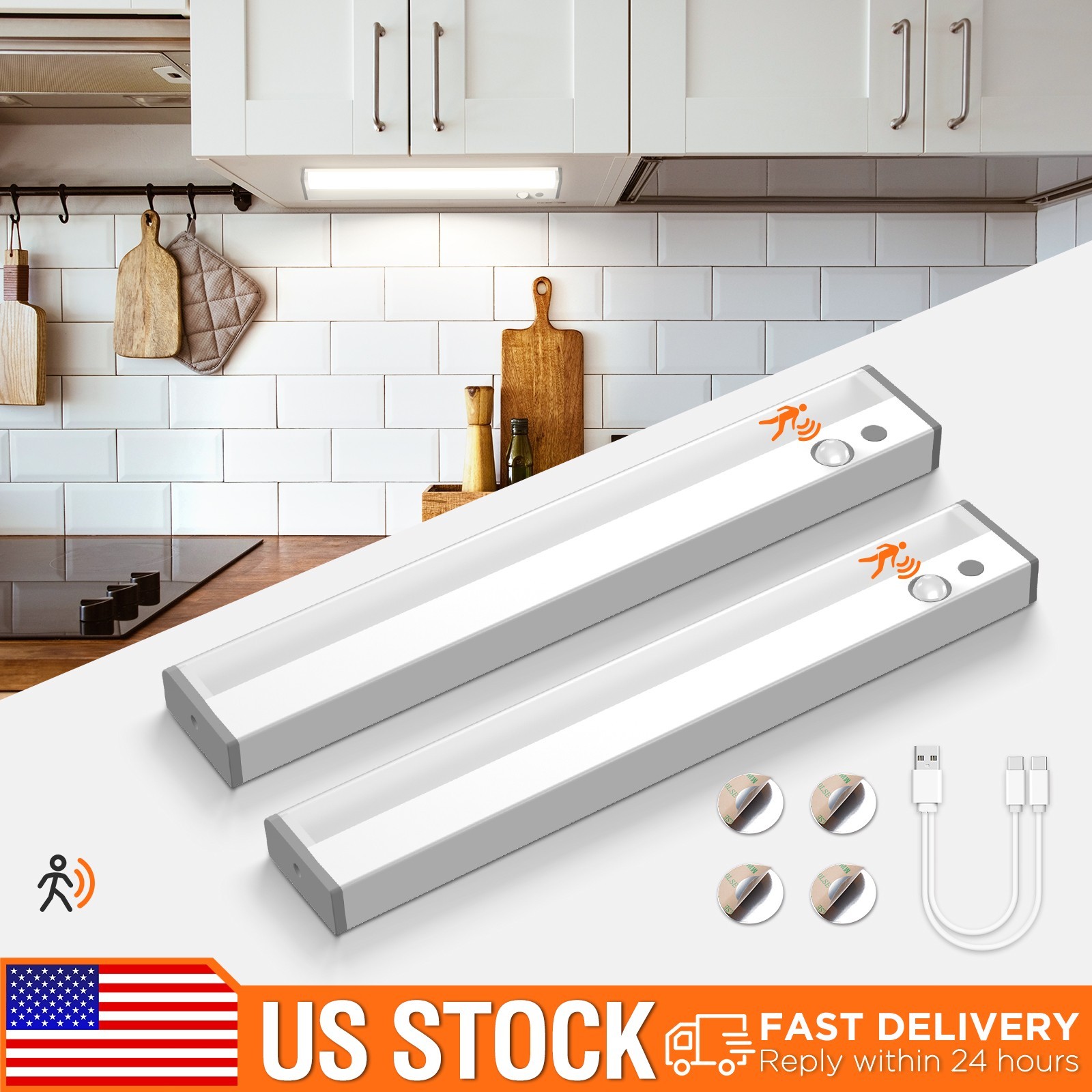 2Pcs Motion Sensor LED Cabinet Closet Light CCT DIM Strip Light USB Rechargeable