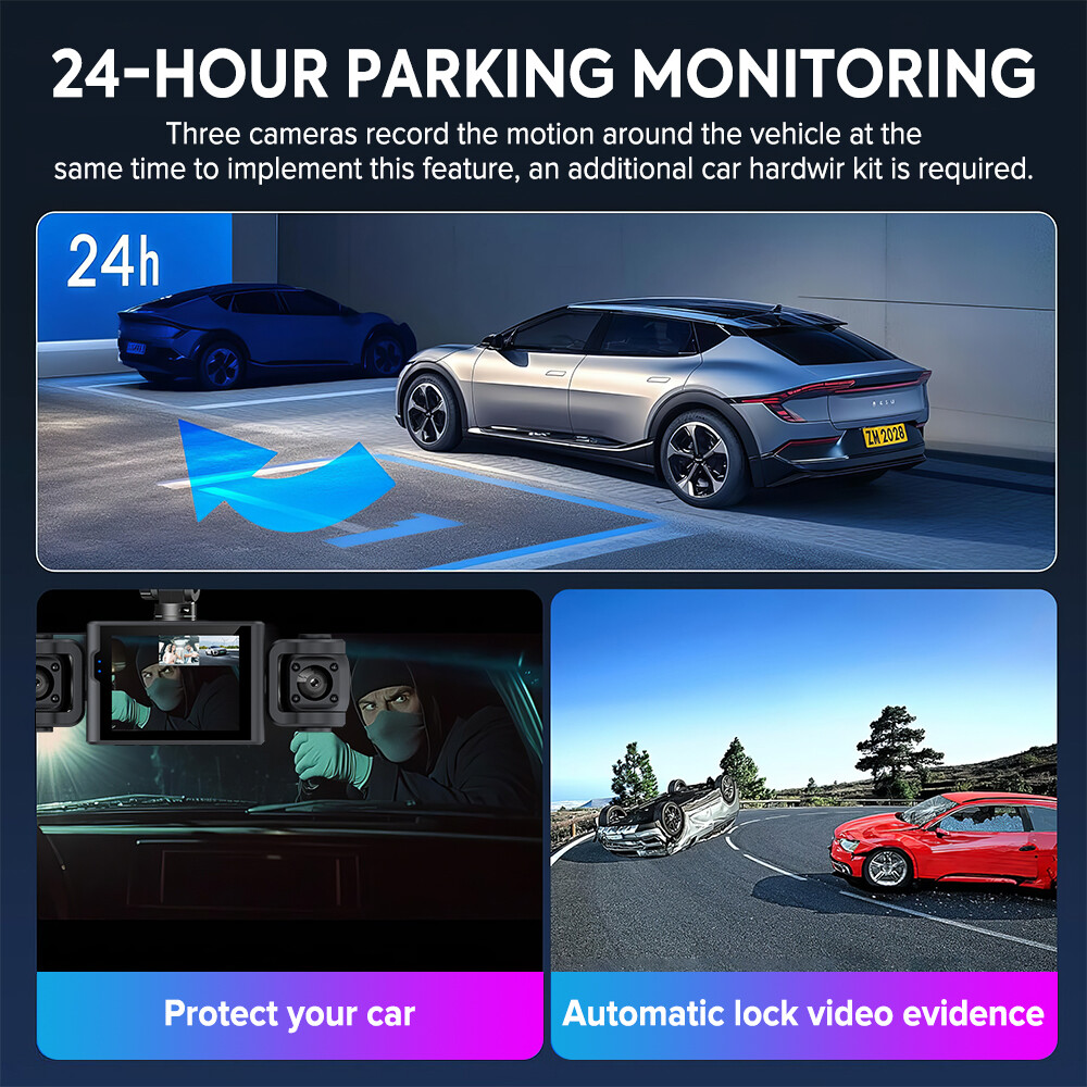 1080P Dash Cam Front and Inside Triple Dash Cam Video Recorder IR Night Vision