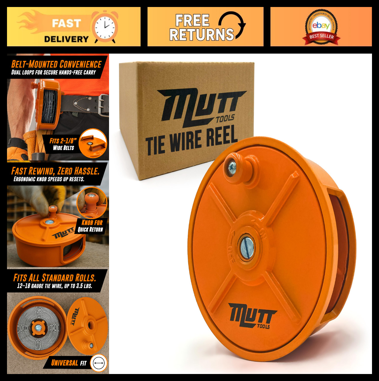 Aluminum Tie Wire Reel Dispenser with Dual Belt Loops - 12-18 Gauge, Lightweight