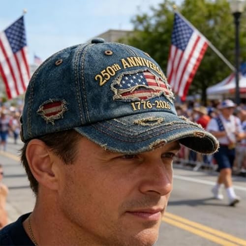 USA 250th Anniversary Distressed Casual Cap, Commemorative Adjustable Baseball