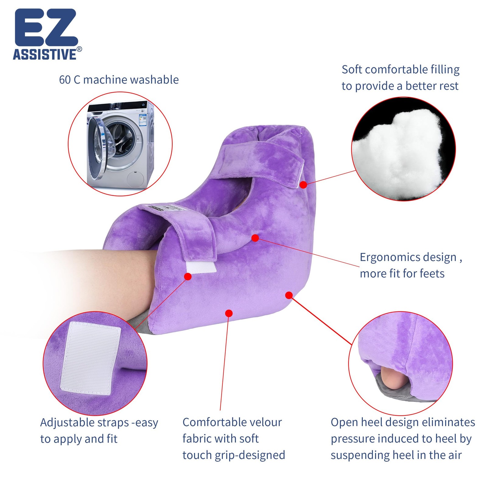 Ehucon 1pc Velour Heel Protectors Remove Pressure and Bedsores,Heel Protector...