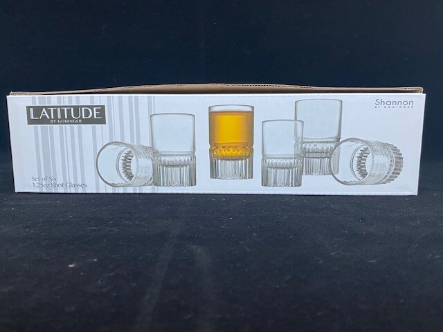 GODINGER LATITUDE CRYSTAL SHOT GLASSES SET OF 6 NIB 1.25 OZ