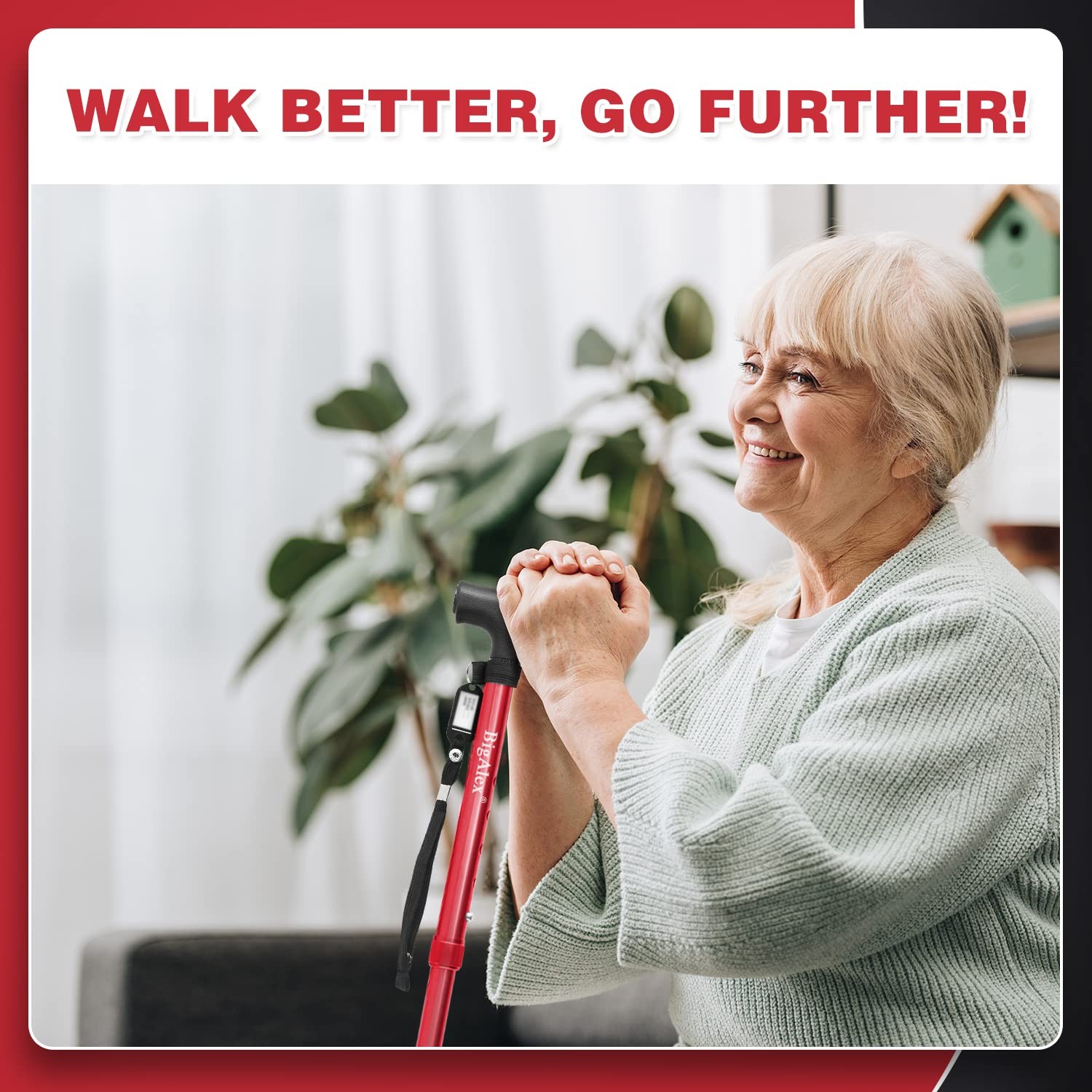 BigAlex Folding Walking Cane with LED Light,Pivoting Quad Base,Adjustable Wal...