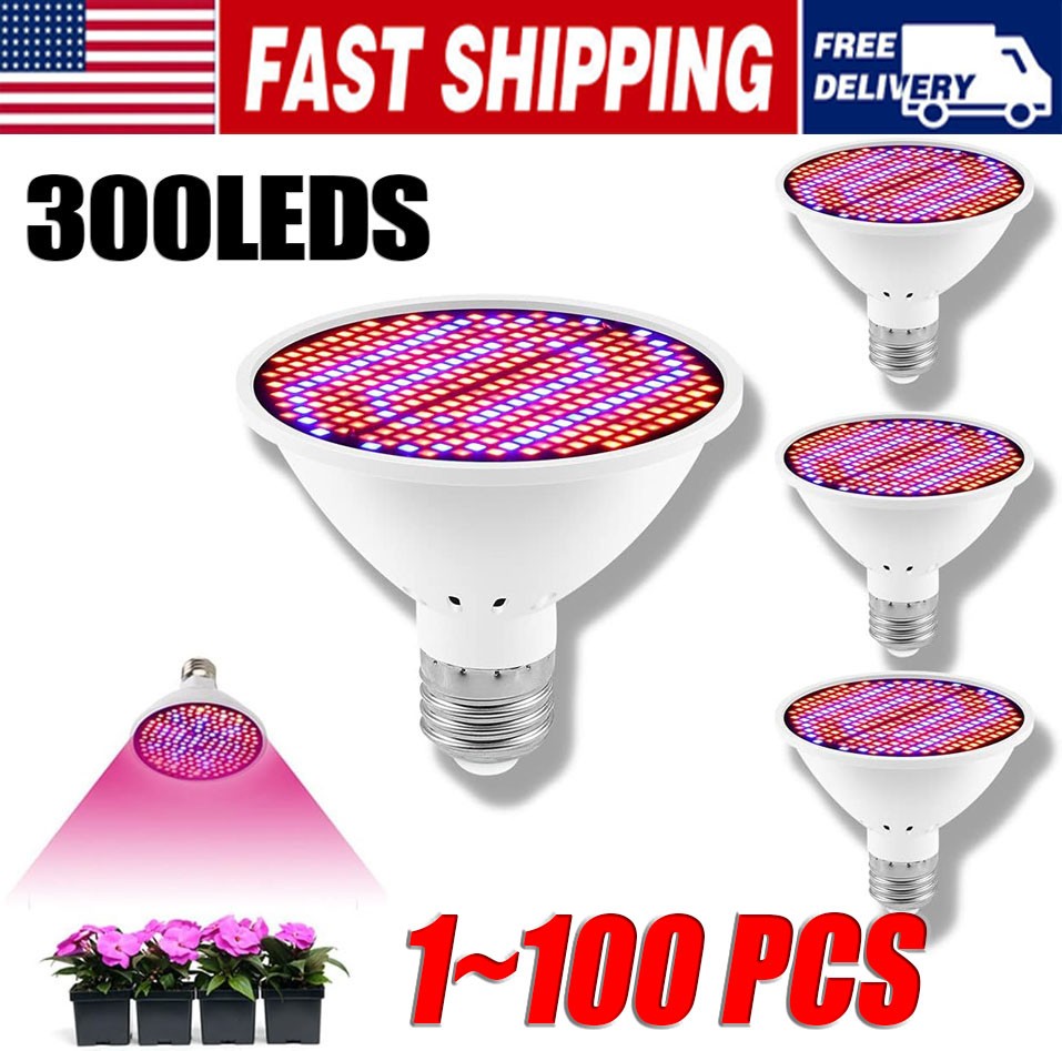 300LED Grow Light Bulb Full Spectrum Light for Indoor Plants Flowers Veg Growing