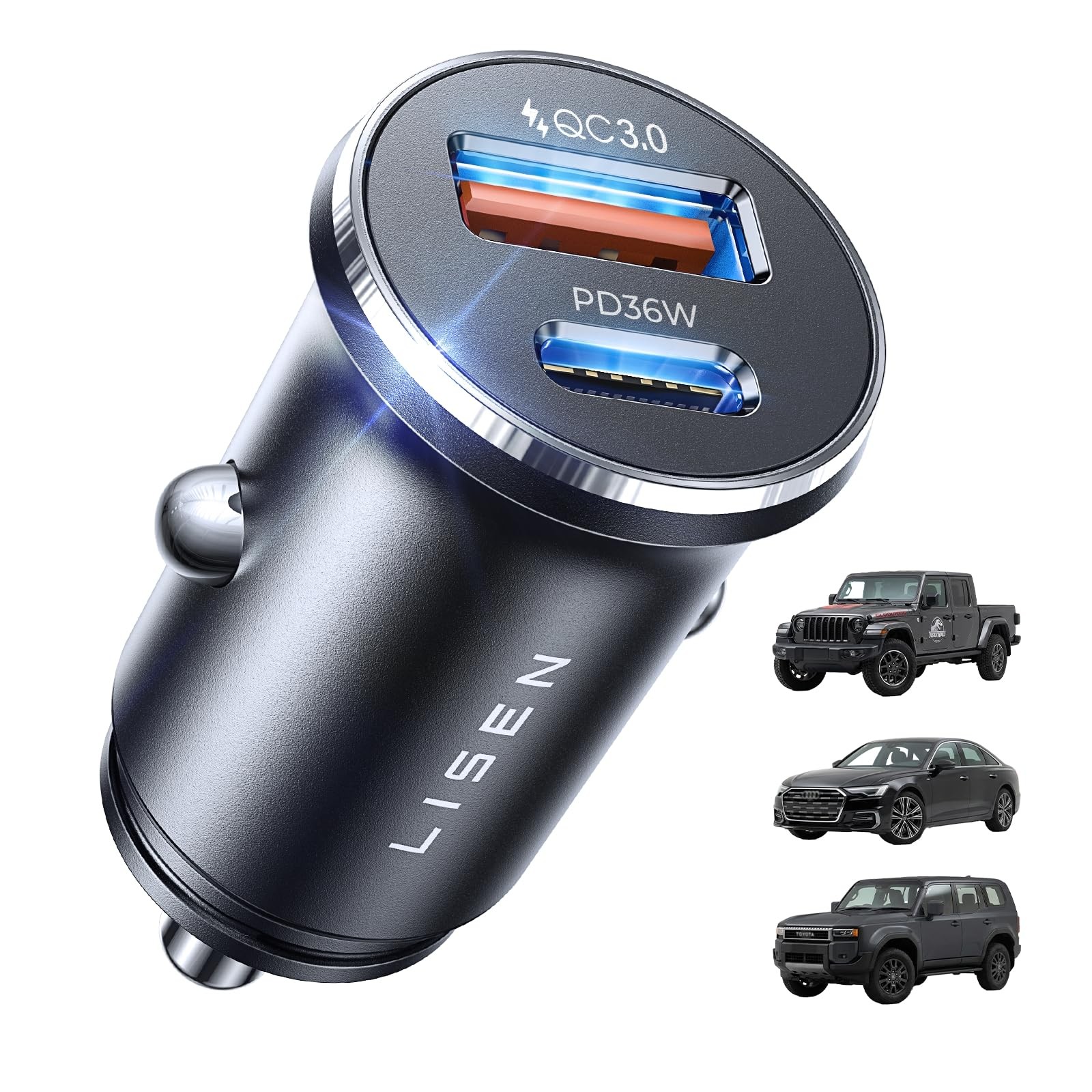 LISEN 69W Mini Cigarette Lighter Adapter Car Charger USB C Fast 1 Pack, Black