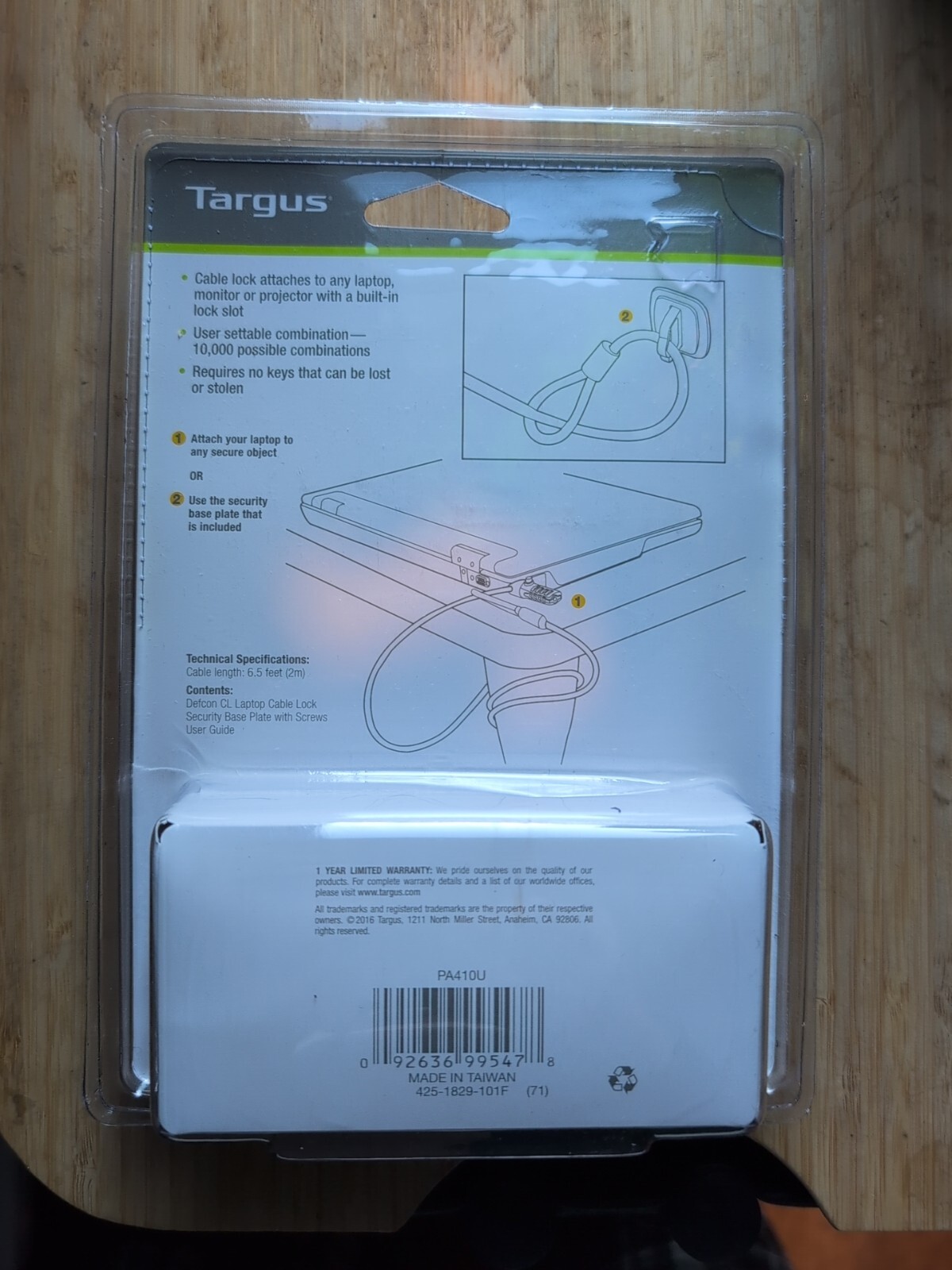 TARGUS DEFCON LAPTOP COMBINATION CABLE LOCK 6.5 FT ** New In Package