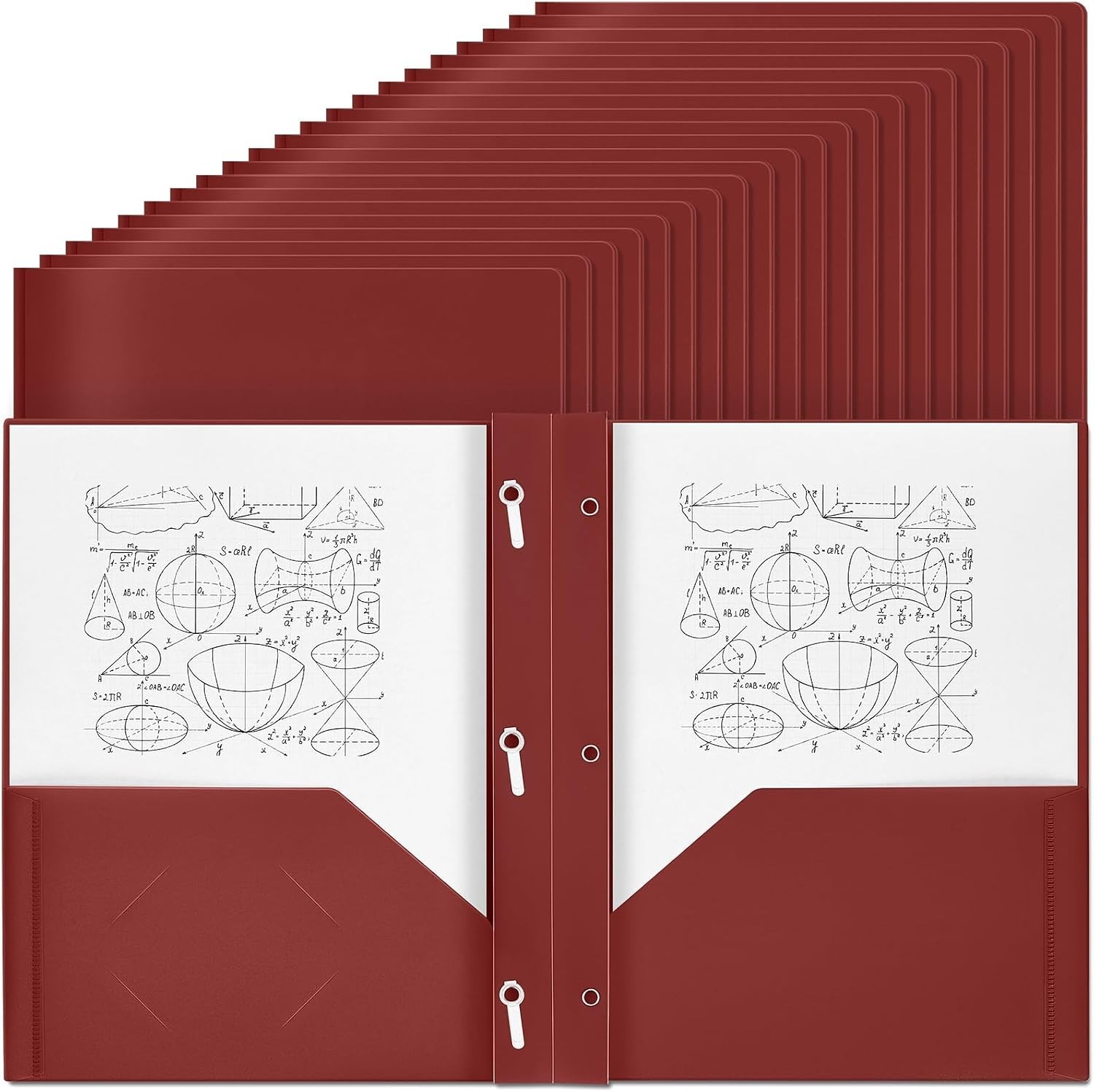 Durable 100-Pack Dark Red Plastic Folders with Pockets & Prongs for All Needs