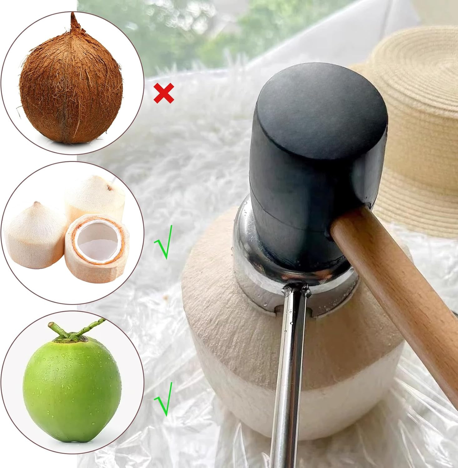 Coconut Opener Tool Set,Food Grade Coconut Opener,Coconut Scraper for Kitchen...