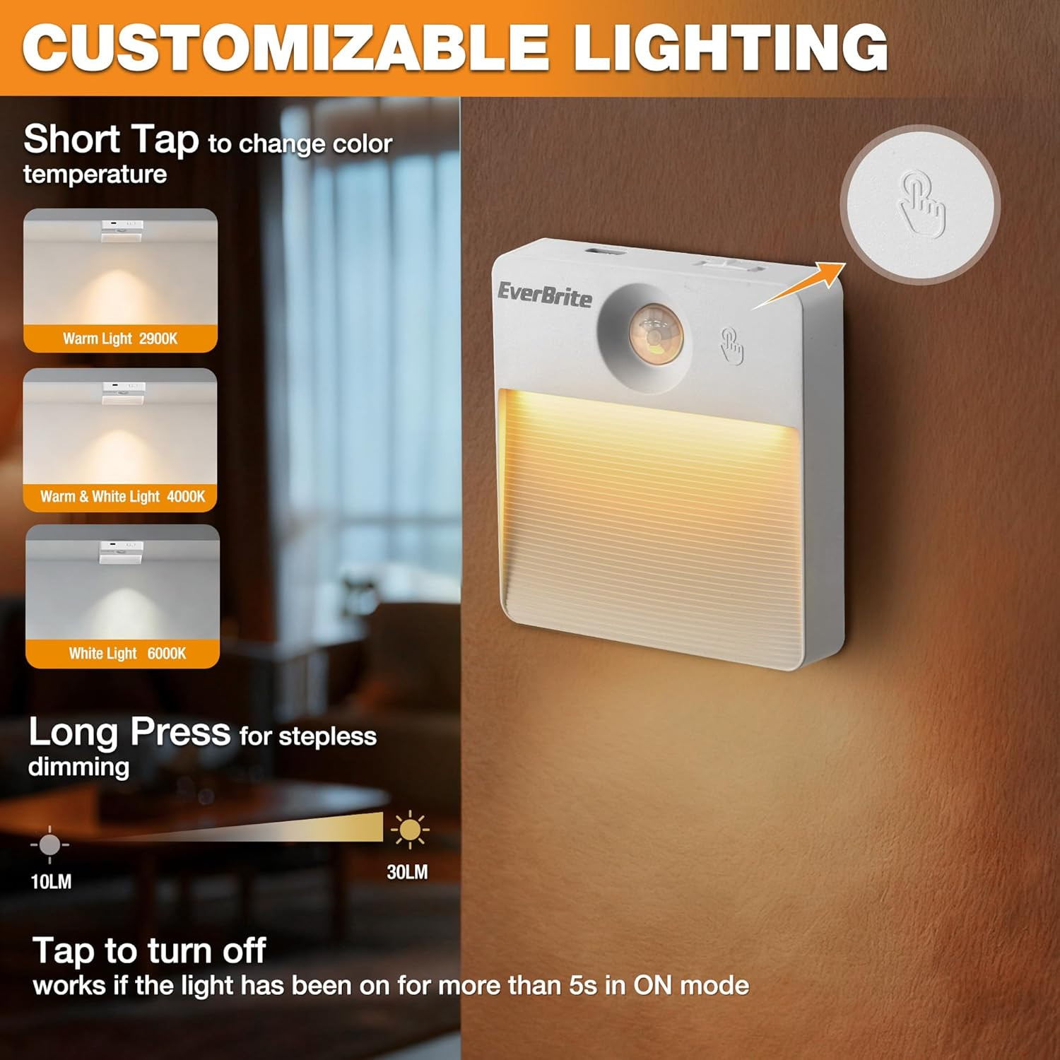 Rechargeable Square Motion Sensor LED Night Light, Motion Activated LED Night Li