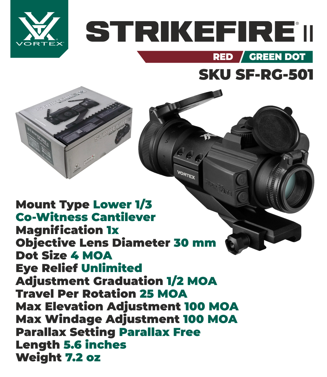 Vortex Optics Strikefire II Red/Green Dot Scope w/ 6x Magnifier & CD Hat Bundle