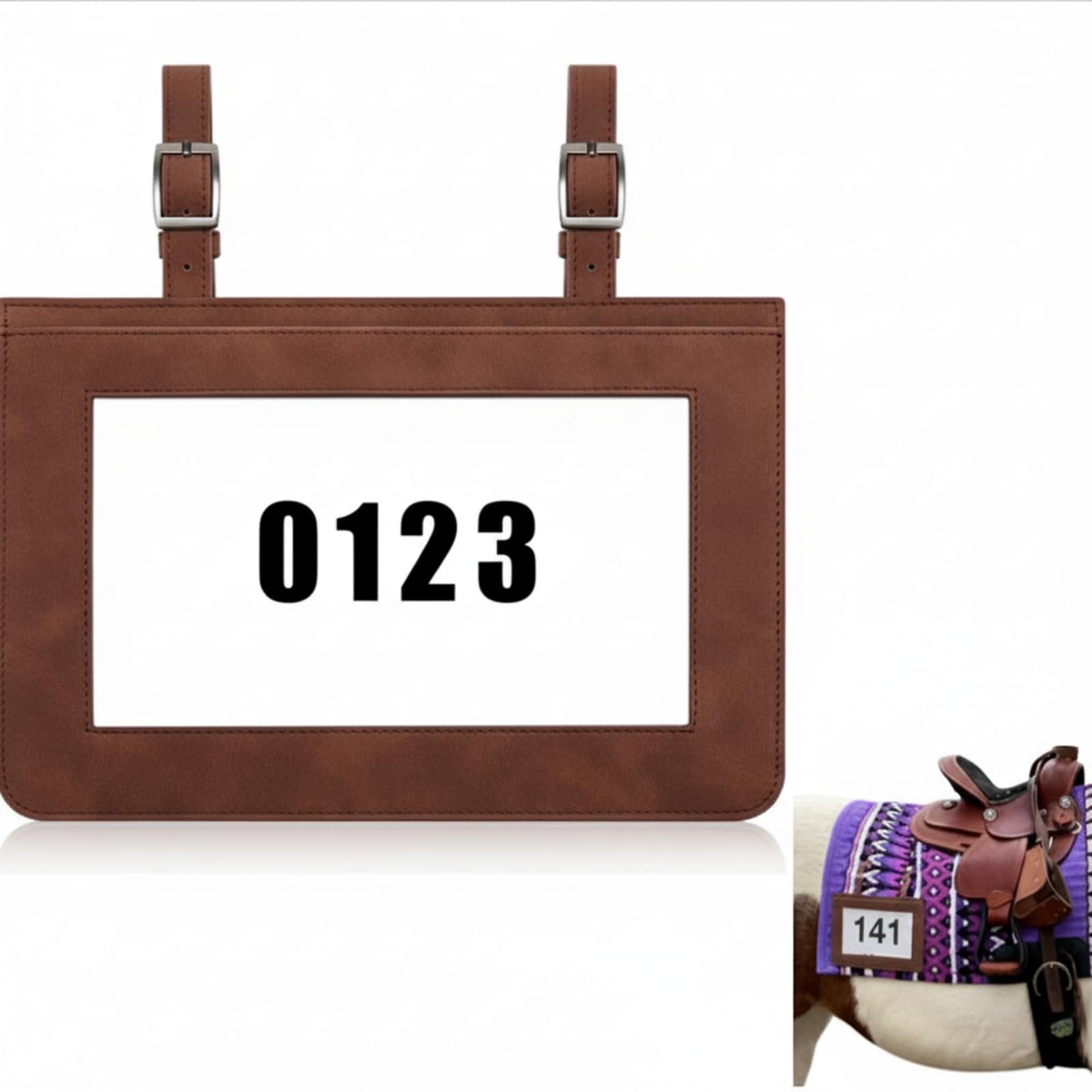 Horse Performance Number Holder Leather Exhibitor Clip for Harness 1 Pcs Brown