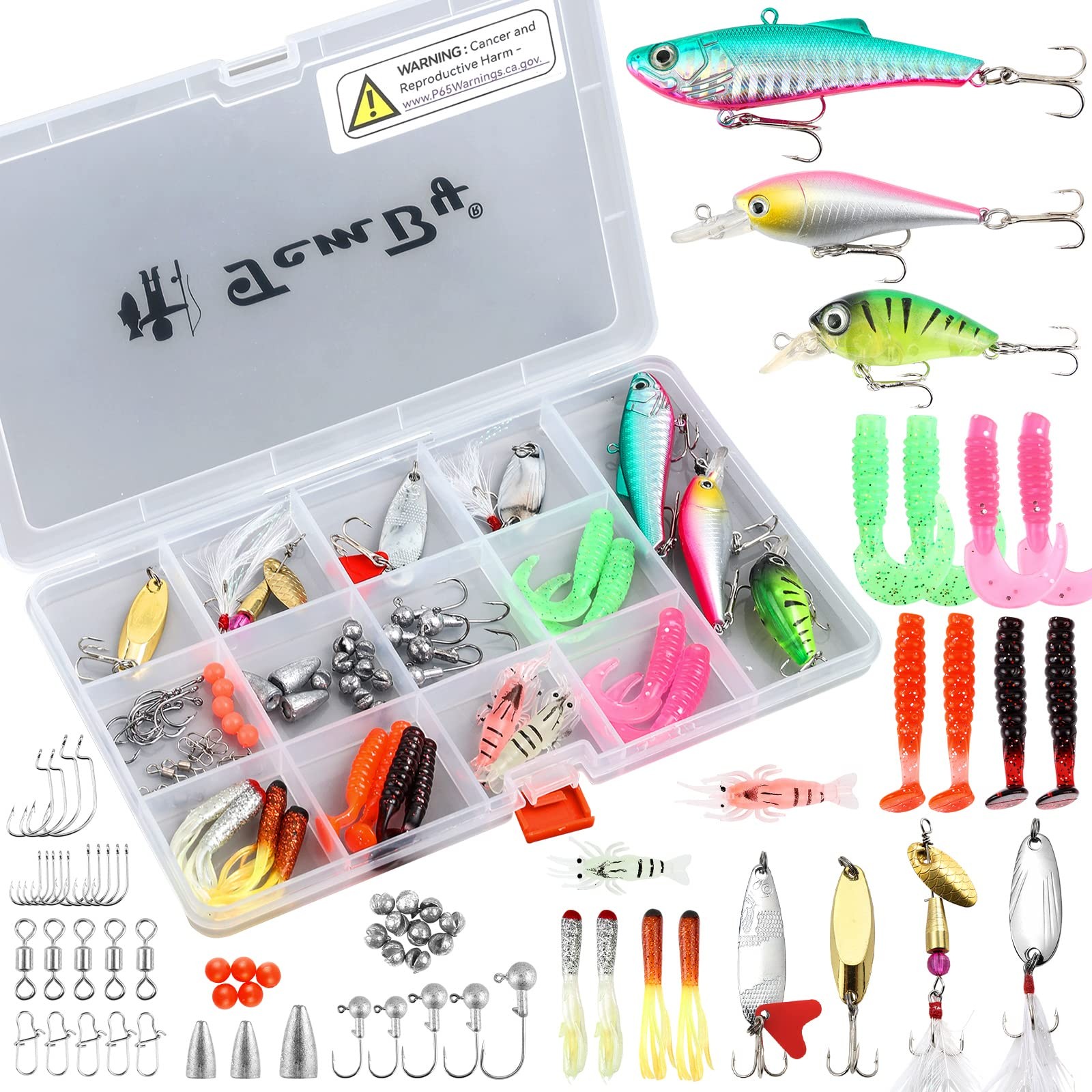 TCMBY Fishing Lures Bait Tackle Kit Set for 68pcs, 68pcs Lure kit