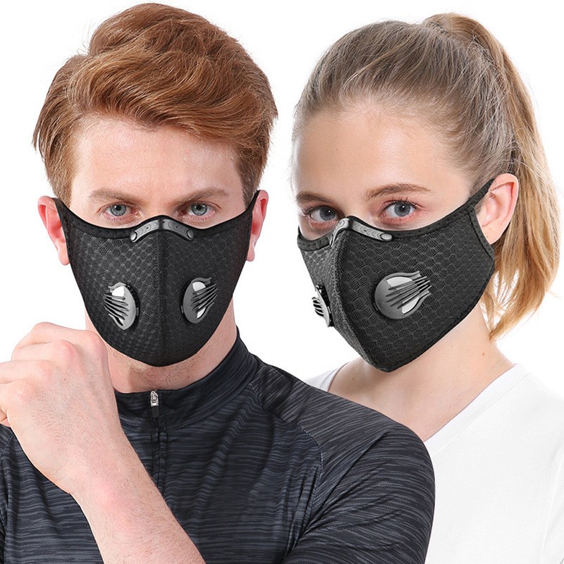 2-Piece Breathable Carbon Face Masks with Valve - Reusable for Sports & Outdoors