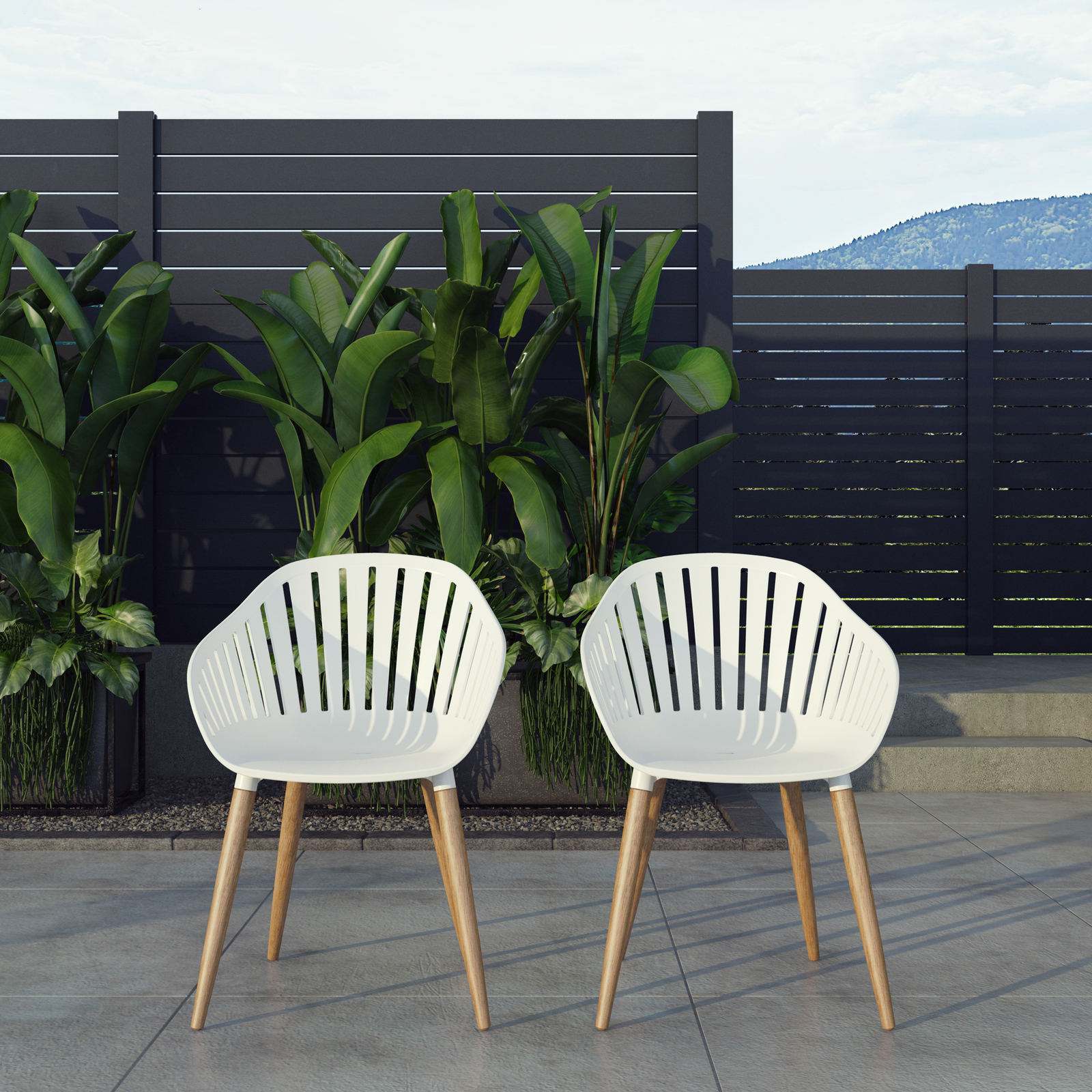 Amazonia Durbuy 3-Piece Outdoor Dining Set | Eucalyptus | White Chairs