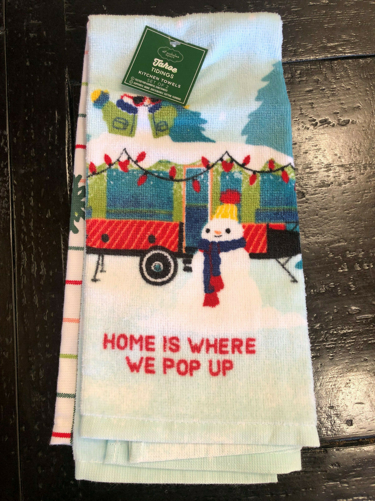 NWT St. Nicholas Christmas Snowman Kitchen Dish Hand Towel 2-pk Tahoe Tidings