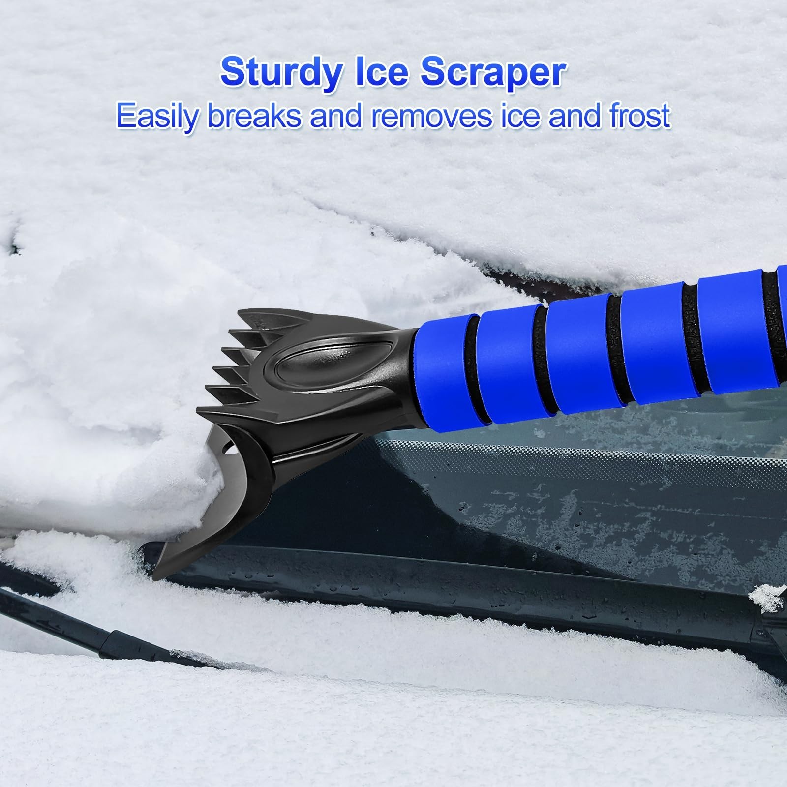 35" Extendable Ice Scraper & Snow Brush for Car Windshield - Foam Grip, Blue