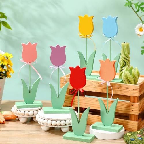 Pcs Spring Wooden Tulips Easter Table Centerpieces Multicolor 12 Classic style