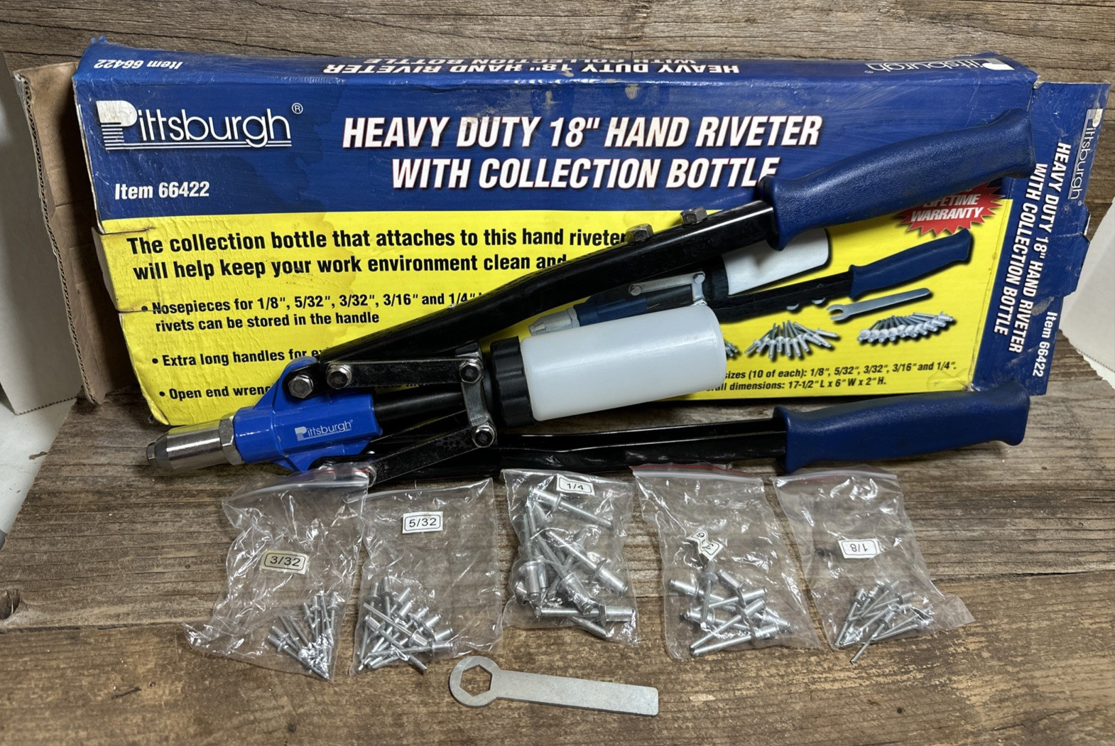 Heavy Duty 18" Pop Hand Riveter Gun Industrial 66422 Pittsburgh w/Extras