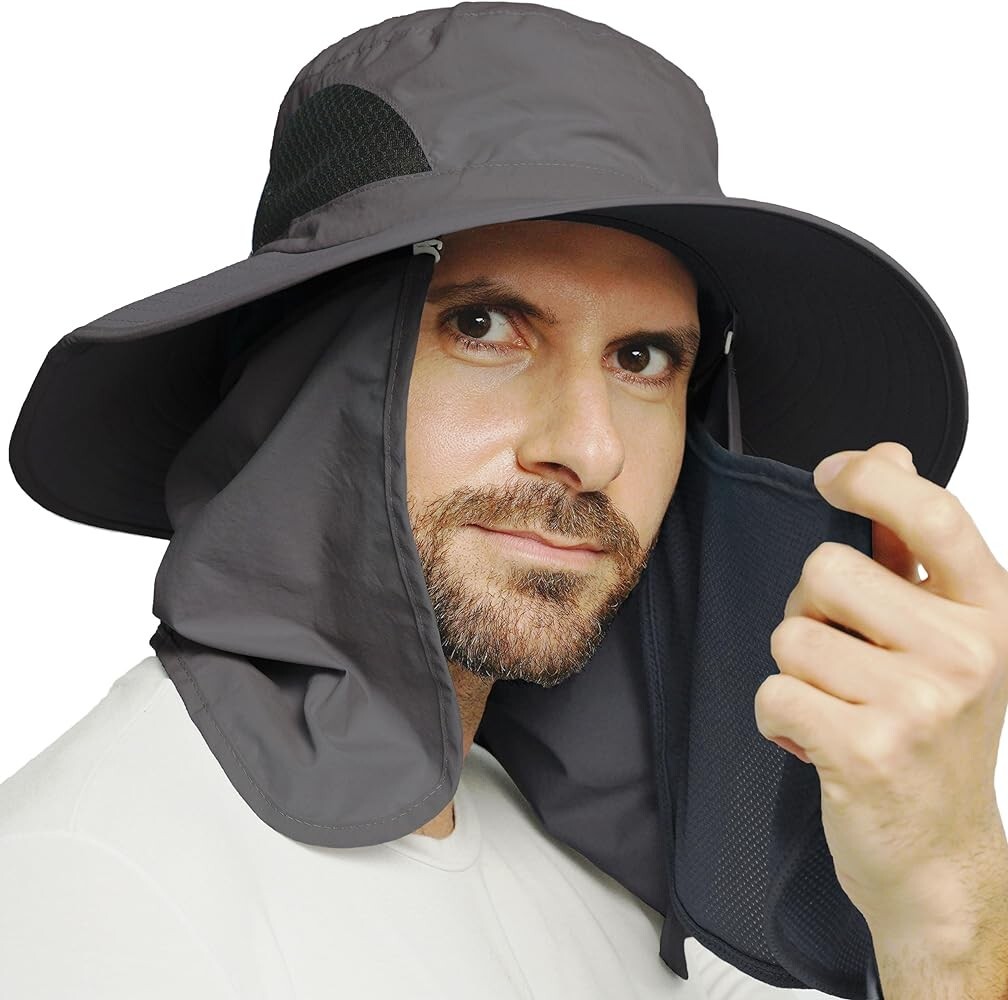 GearTOP Wide Brim Fishing Sun Hat for Men Women Detachable Neck Flaps Face Cover